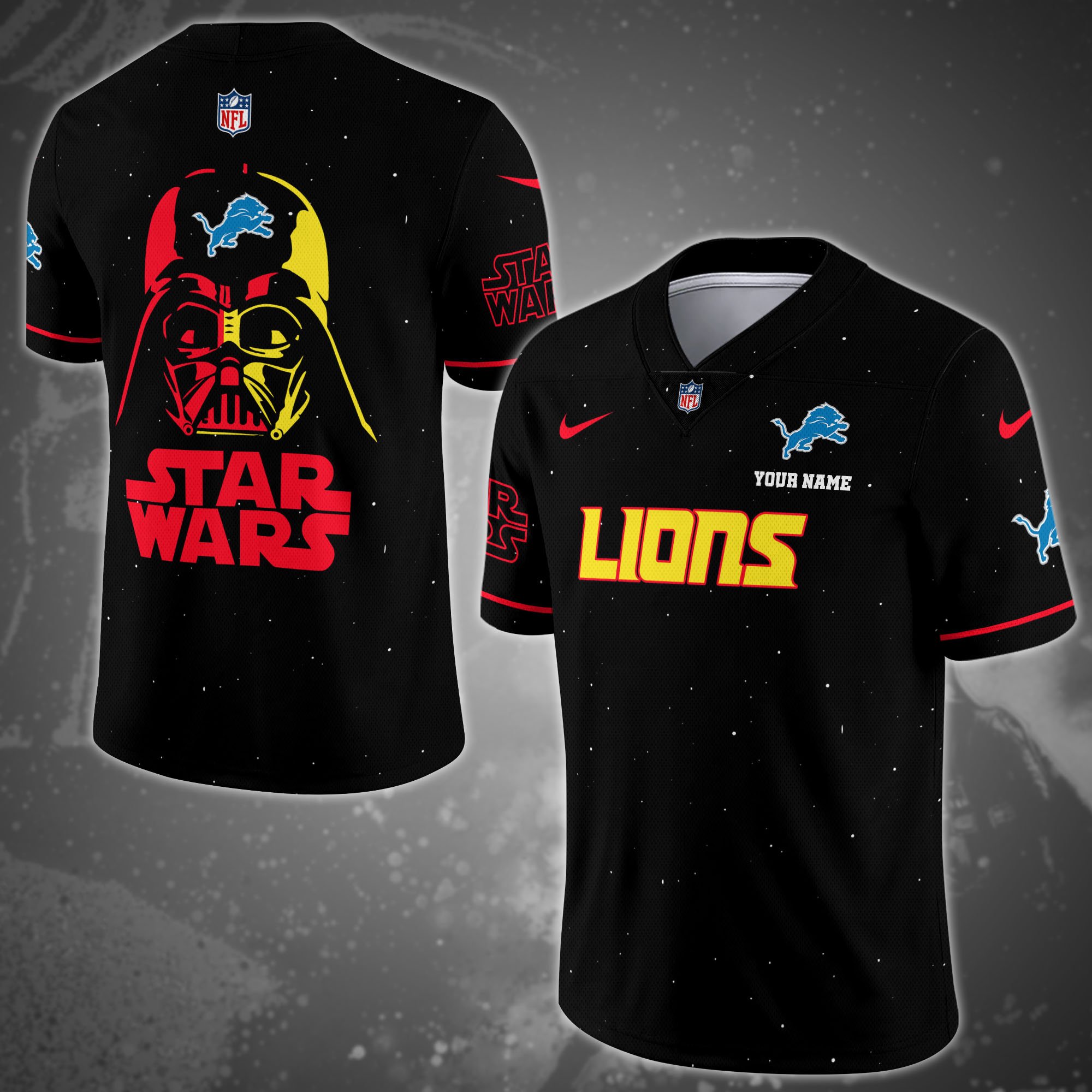 Detroit Lions Team And Star Wars Vneck Football Jersey Custom Name, Sport Shirts, Sport Gifts ETRG-04011569