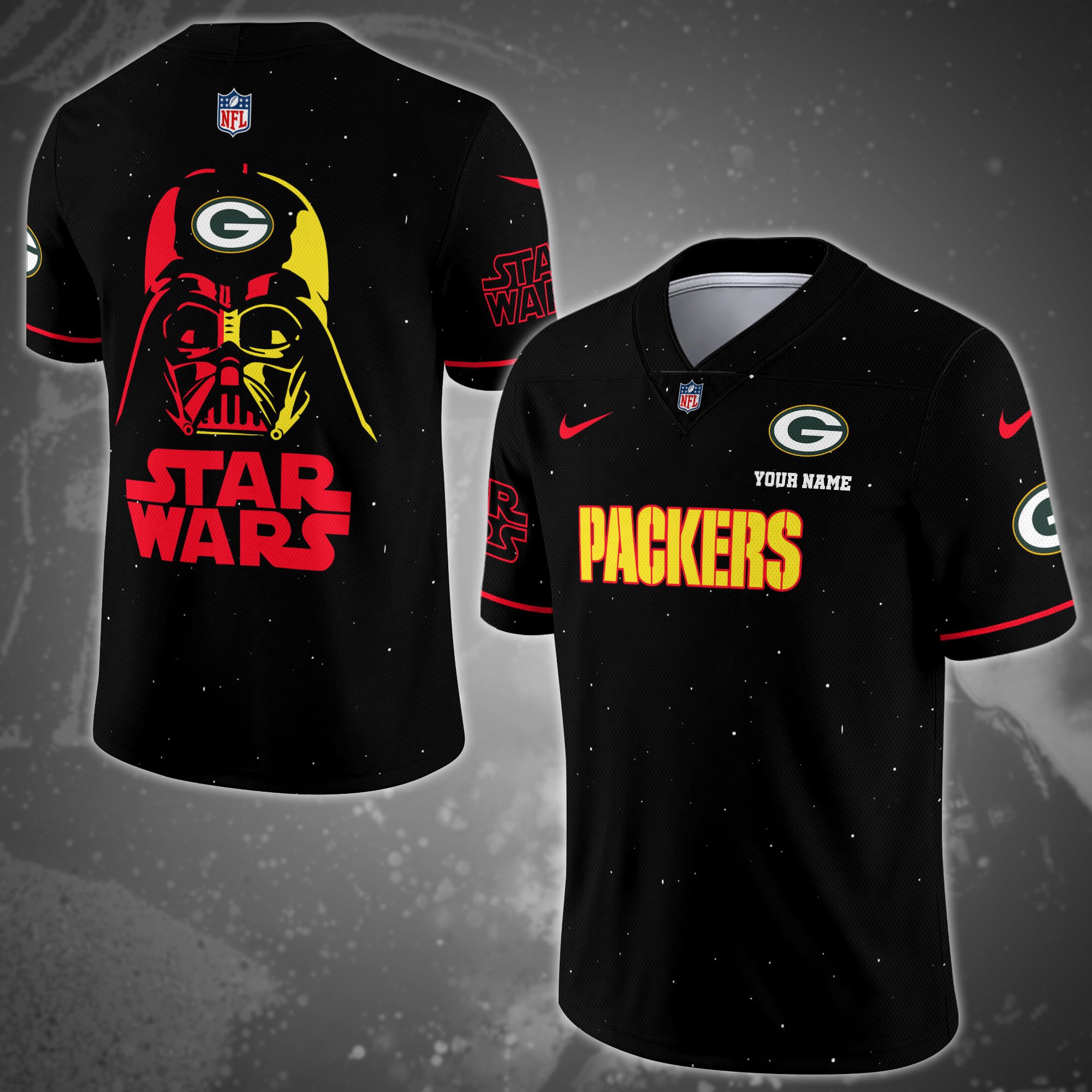 Green Bay Packers Team And Star Wars Vneck Football Jersey Custom Name, Sport Shirts, Sport Gifts ETRG-04011569