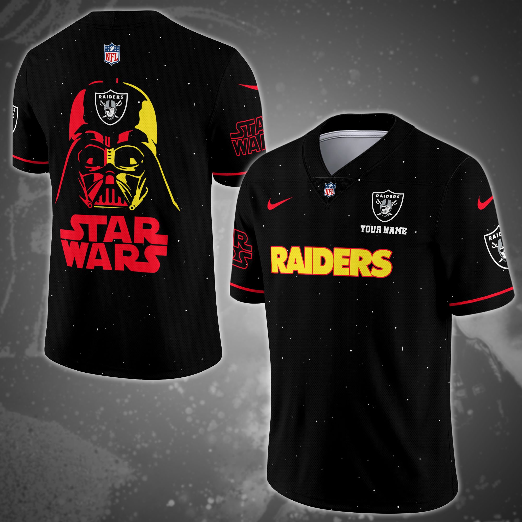 Las Vegas Raiders Team And Star Wars Vneck Football Jersey Custom Name, Sport Shirts, Sport Gifts ETRG-04011569