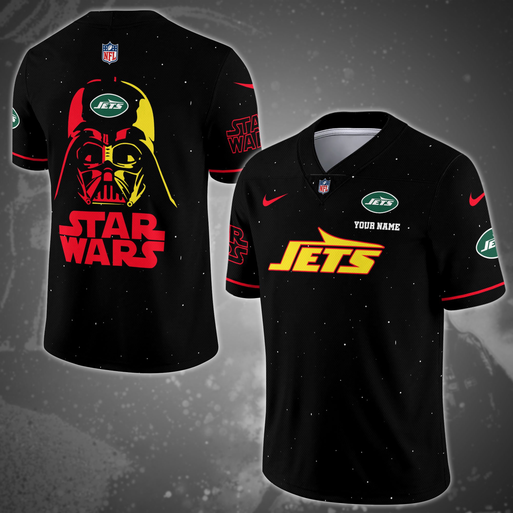 New York Jets Team And Star Wars Vneck Football Jersey Custom Name, Sport Shirts, Sport Gifts ETRG-04011569