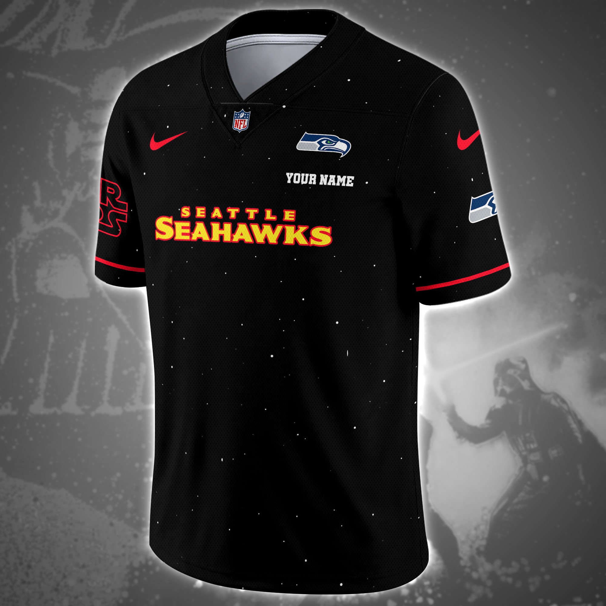 Alternative view of Seattle Seahawks Team And Star Wars Vneck Football Jersey Custom Name, Sport Shirts, Sport Gifts ETRG-04011569