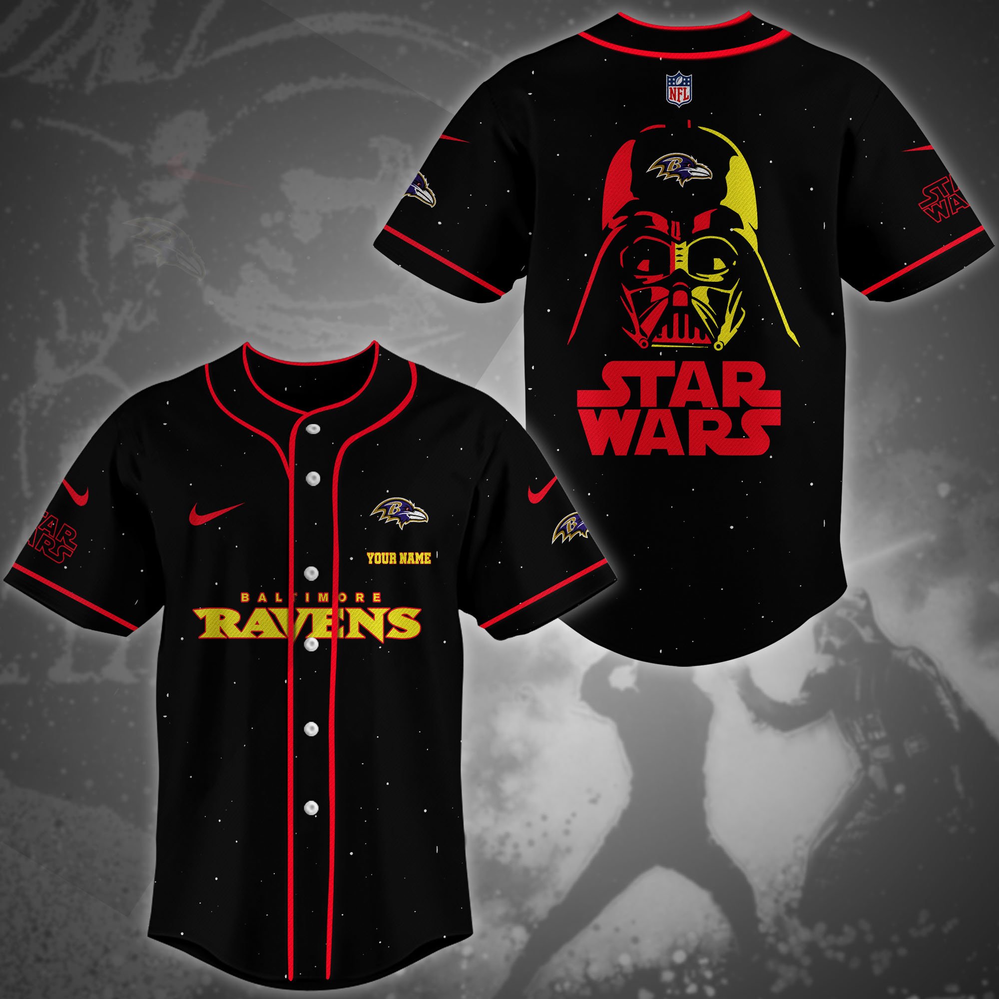 Baltimore Ravens Team And Star Wars Baseball Shirt Custom Name, Sport Shirts For Fan, Sport Gifts ETRG-04171882