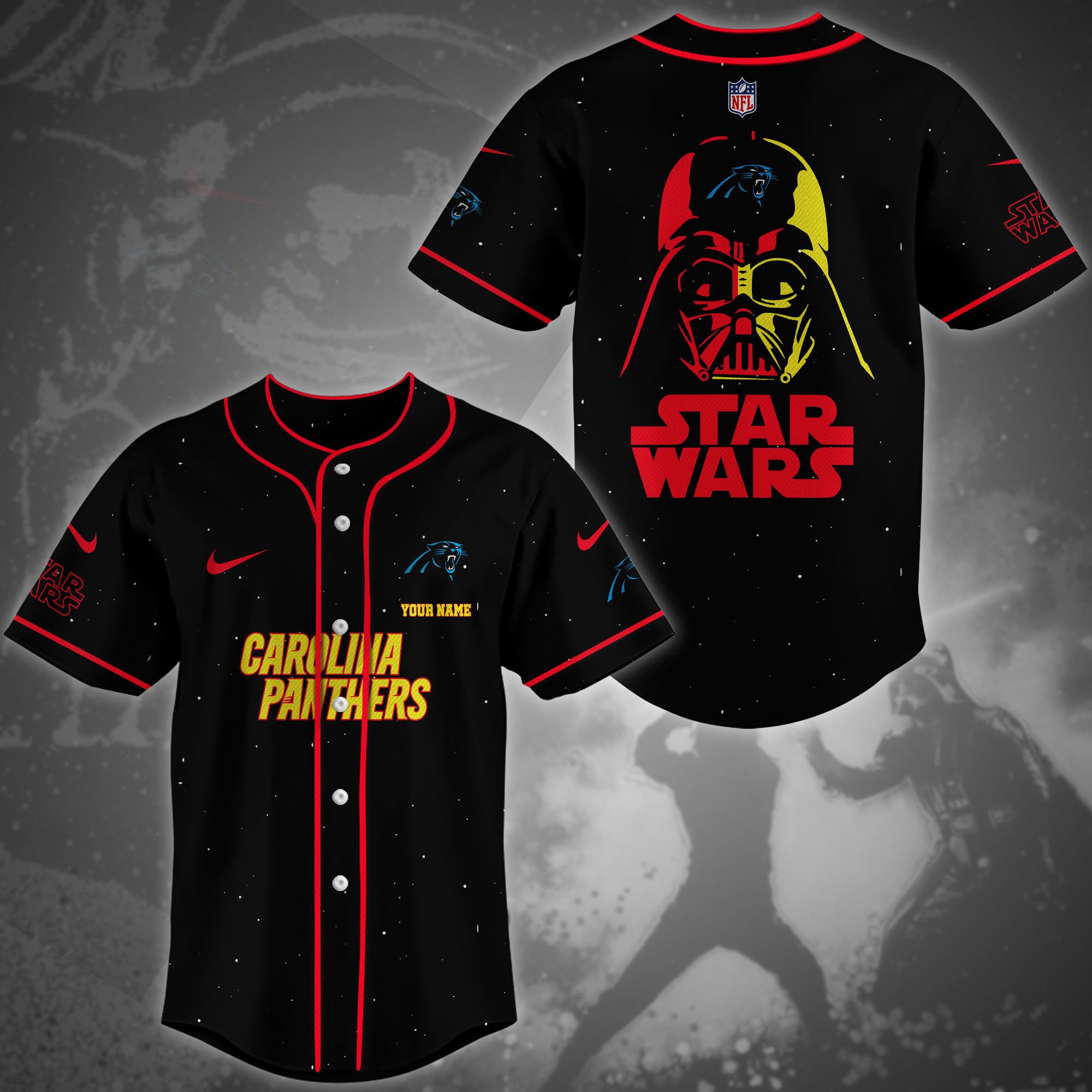 Carolina Panthers Team And Star Wars Baseball Shirt Custom Name, Sport Shirts For Fan, Sport Gifts ETRG-04171882