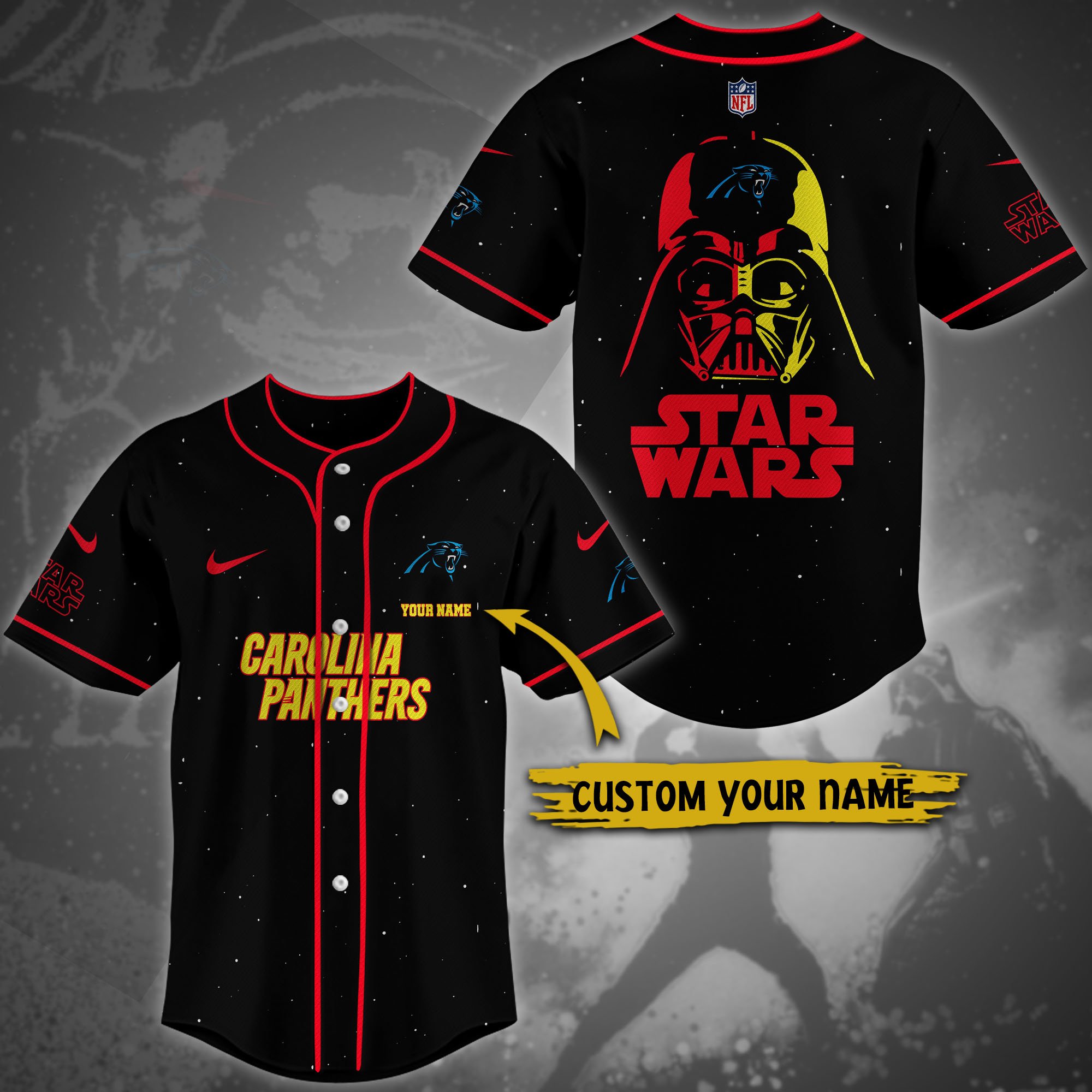 Alternative view of Carolina Panthers Team And Star Wars Baseball Shirt Custom Name, Sport Shirts For Fan, Sport Gifts ETRG-04171882
