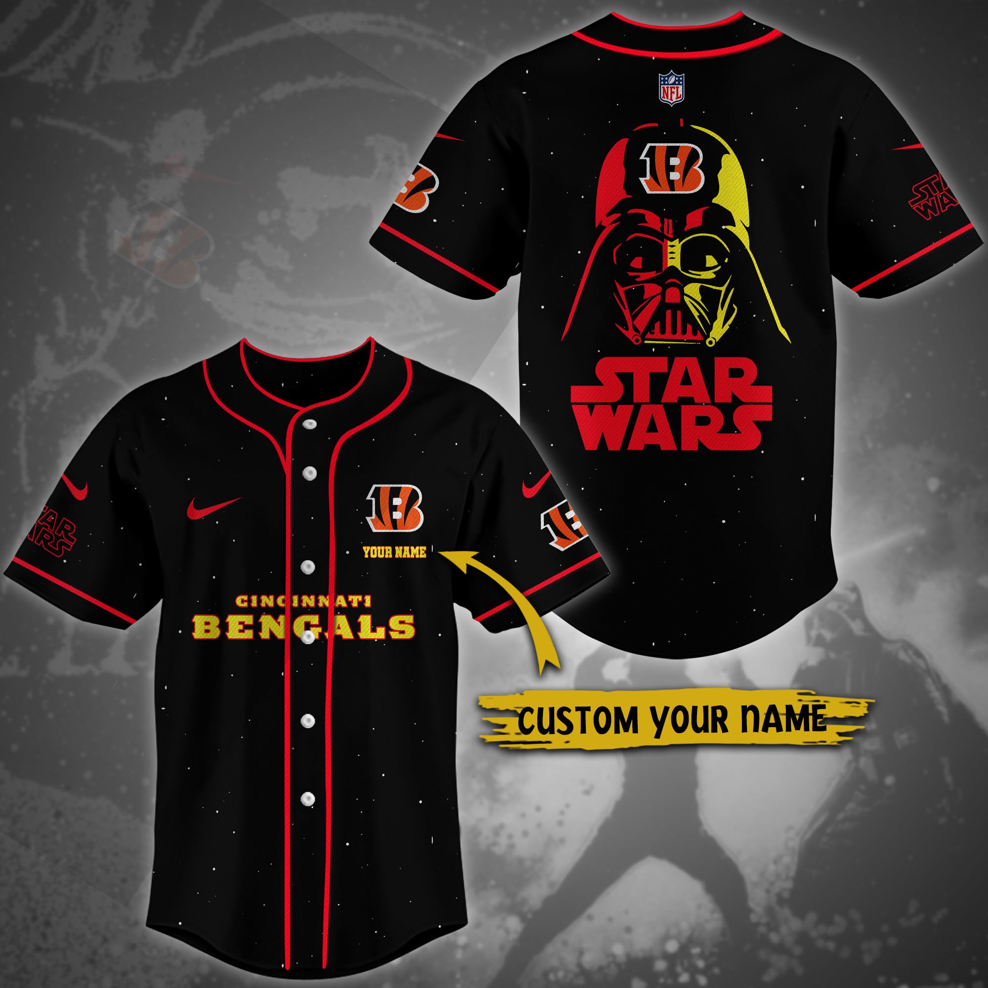 Alternative view of Cincinnati Bengals Team And Star Wars Baseball Shirt Custom Name, Sport Shirts For Fan, Sport Gifts ETRG-04171882