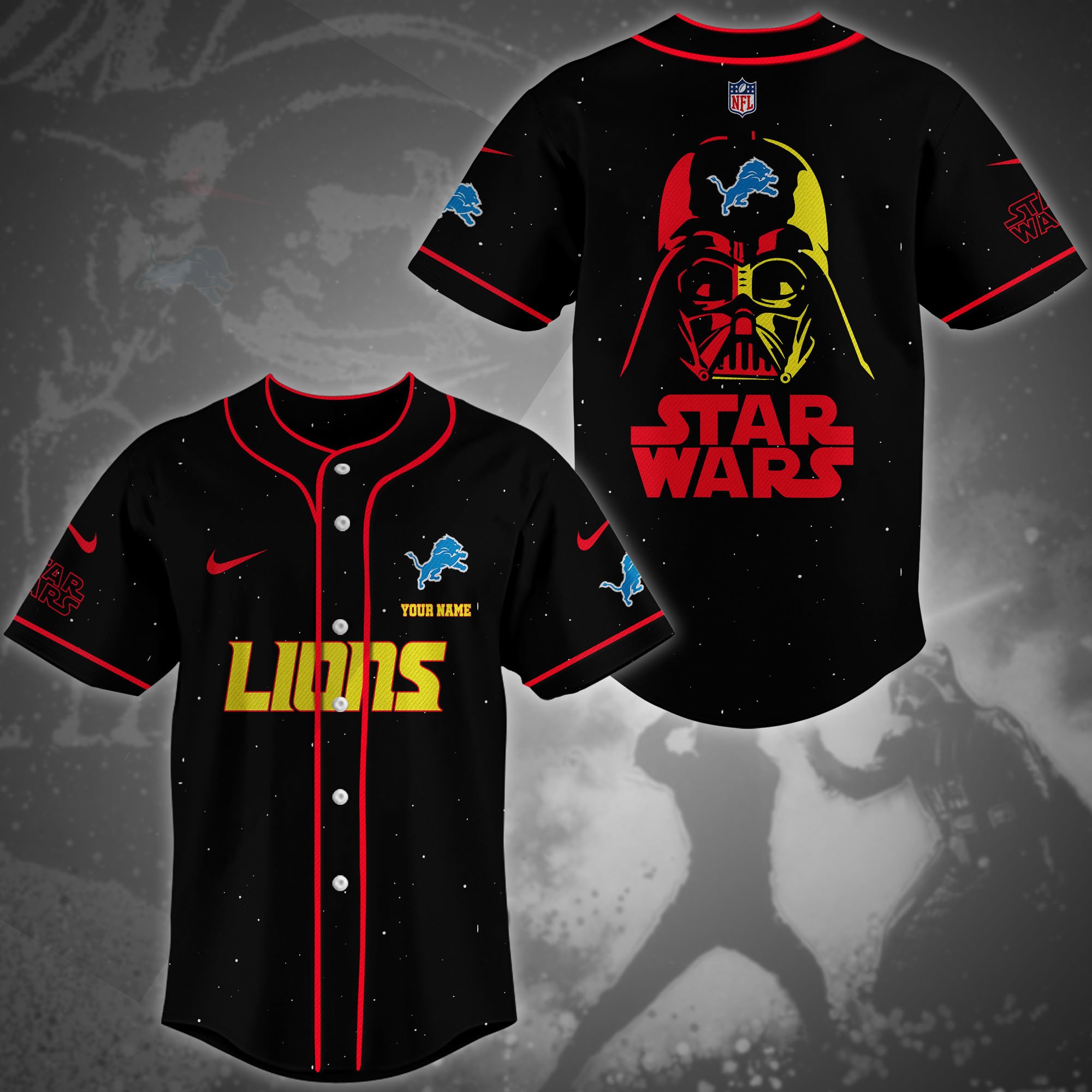 Detroit Lions Team And Star Wars Baseball Shirt Custom Name, Sport Shirts For Fan, Sport Gifts ETRG-04171882