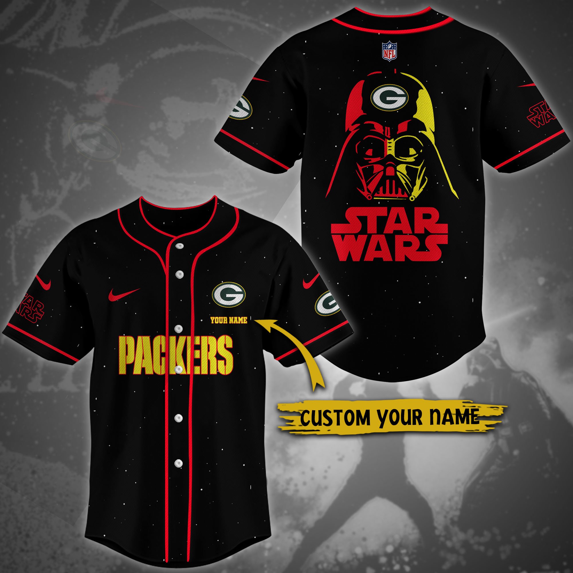 Alternative view of Green Bay Packers Team And Star Wars Baseball Shirt Custom Name, Sport Shirts For Fan, Sport Gifts ETRG-04171882