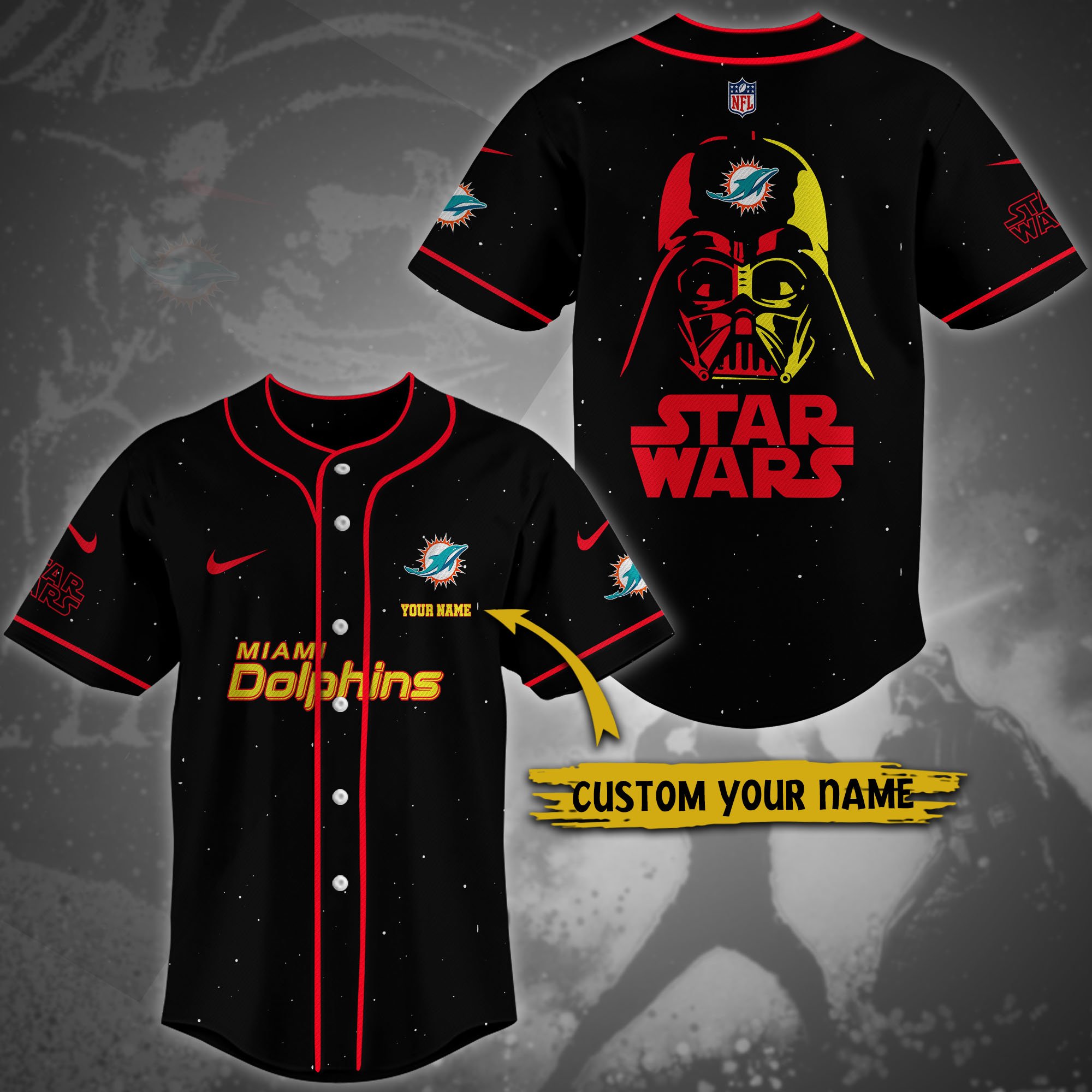Alternative view of Miami Dolphins Team And Star Wars Baseball Shirt Custom Name, Sport Shirts For Fan, Sport Gifts ETRG-04171882