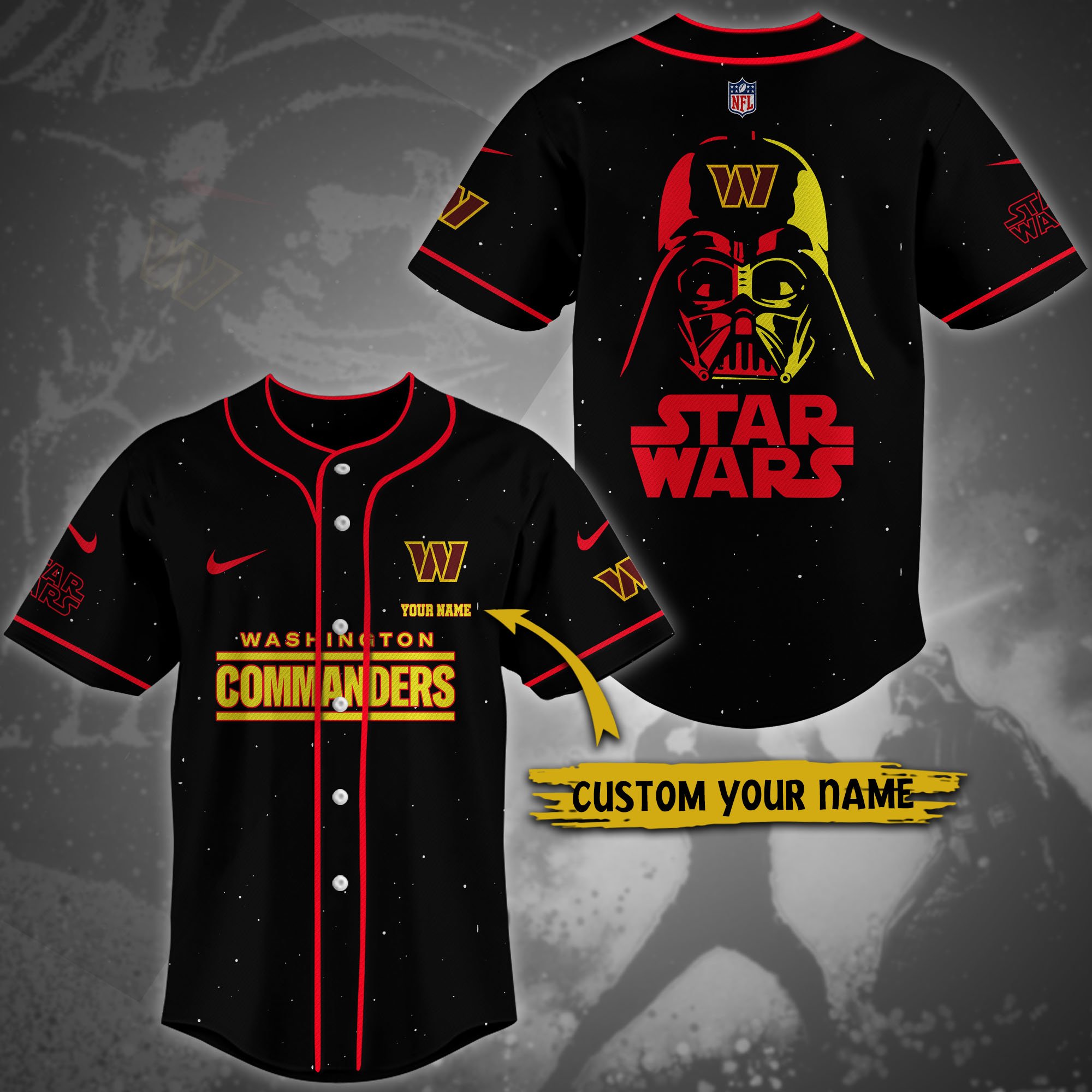 Alternative view of Washington Commanders Team And Star Wars Baseball Shirt Custom Name, Sport Shirts For Fan, Sport Gifts ETRG-04171882