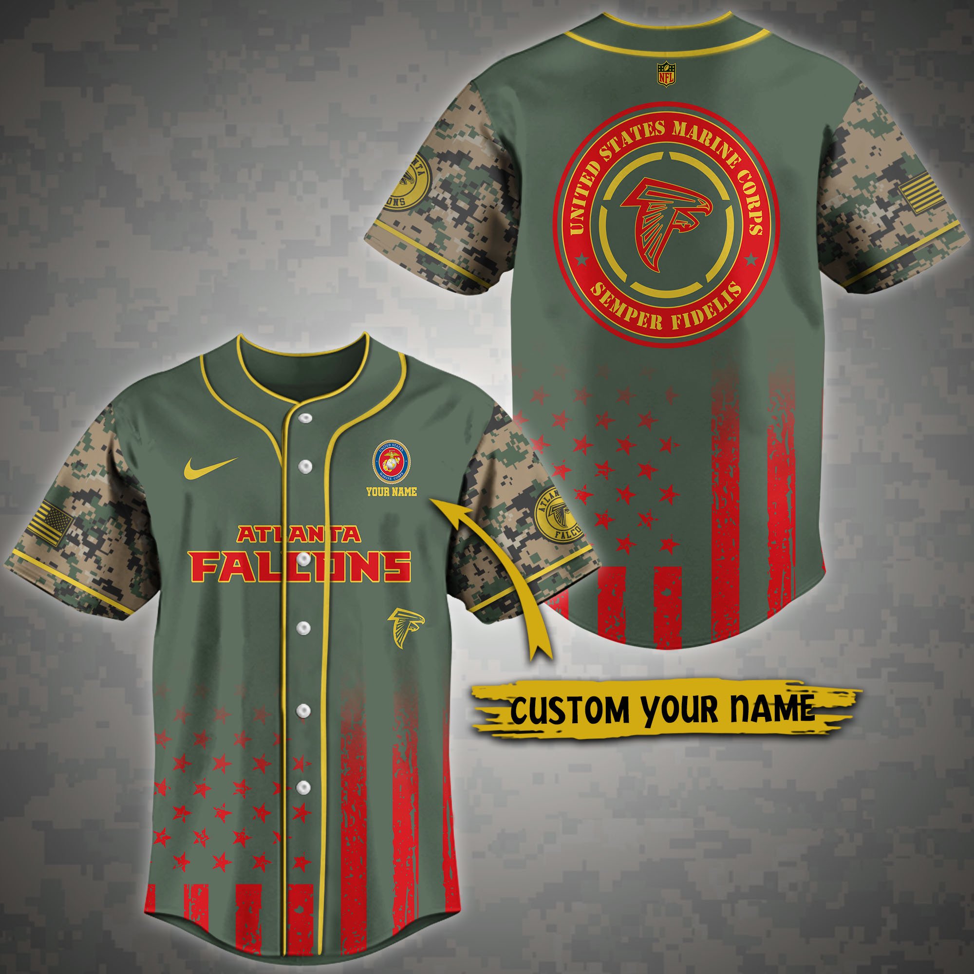 Alternative view of Atlanta Falcons Baseball Shirt Custom Name, Sport Team And Marines Shirt, Gifts For Fan ETRG-04191942