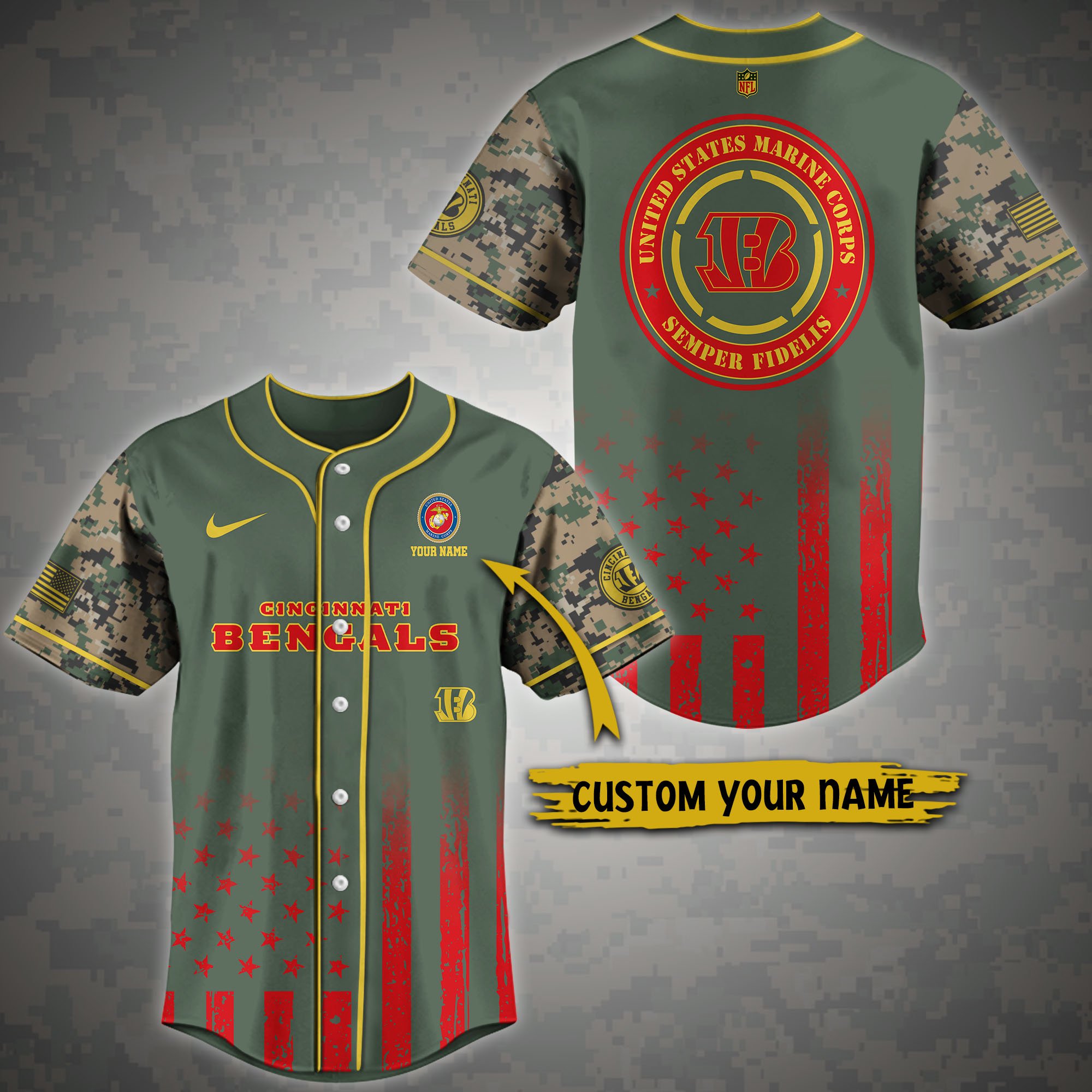 Alternative view of Cincinnati Bengals Baseball Shirt Custom Name, Sport Team And Marines Shirt, Gifts For Fan ETRG-04191942