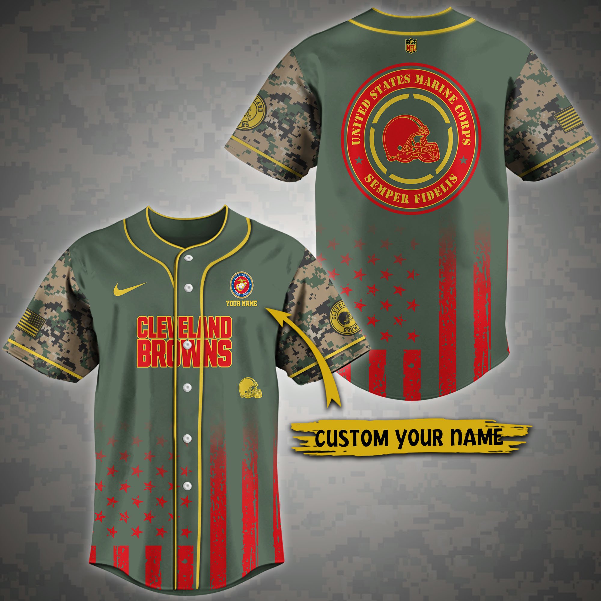 Alternative view of Cleveland Browns Baseball Shirt Custom Name, Sport Team And Marines Shirt, Gifts For Fan ETRG-04191942