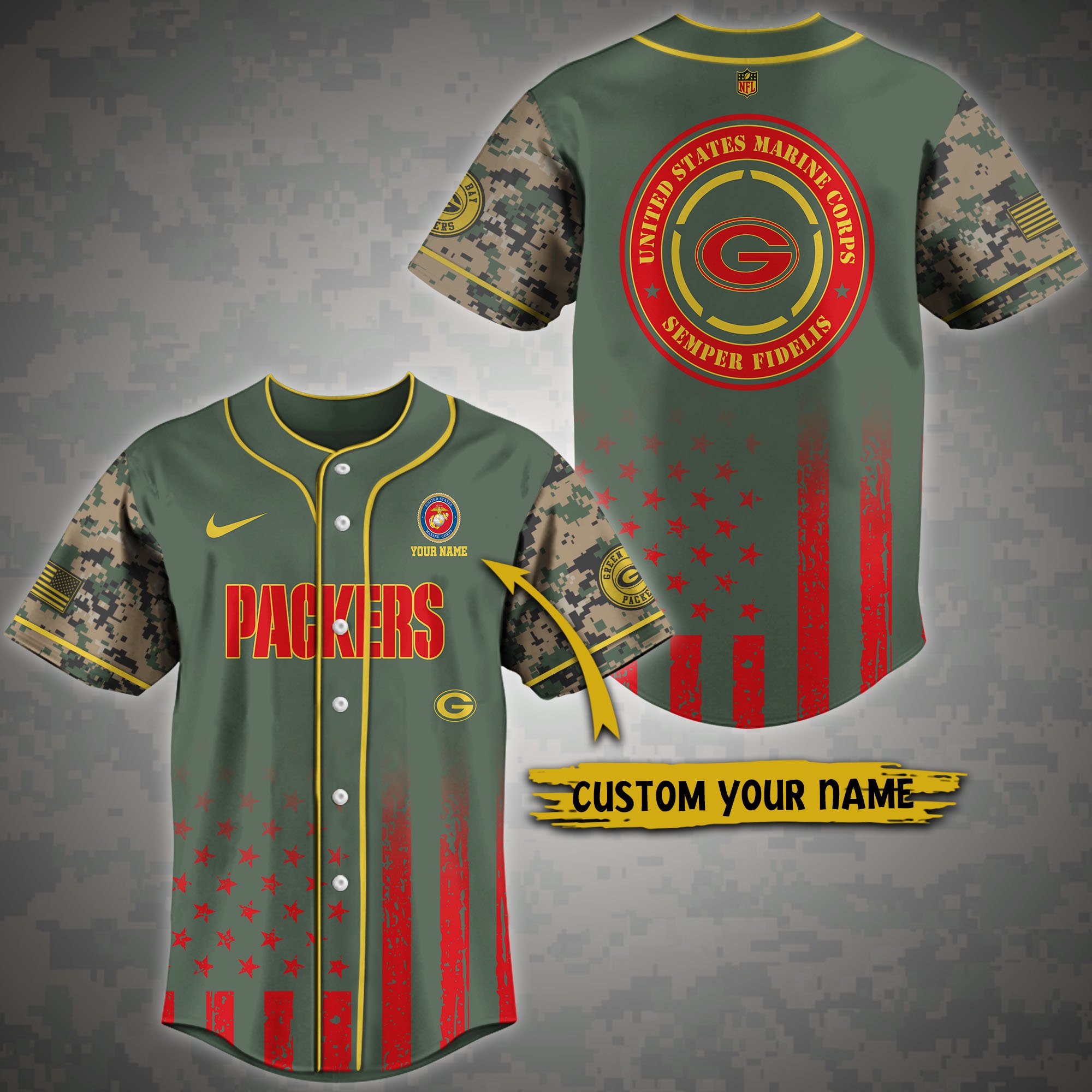 Alternative view of Green Bay Packers Baseball Shirt Custom Name, Sport Team And Marines Shirt, Gifts For Fan ETRG-04191942