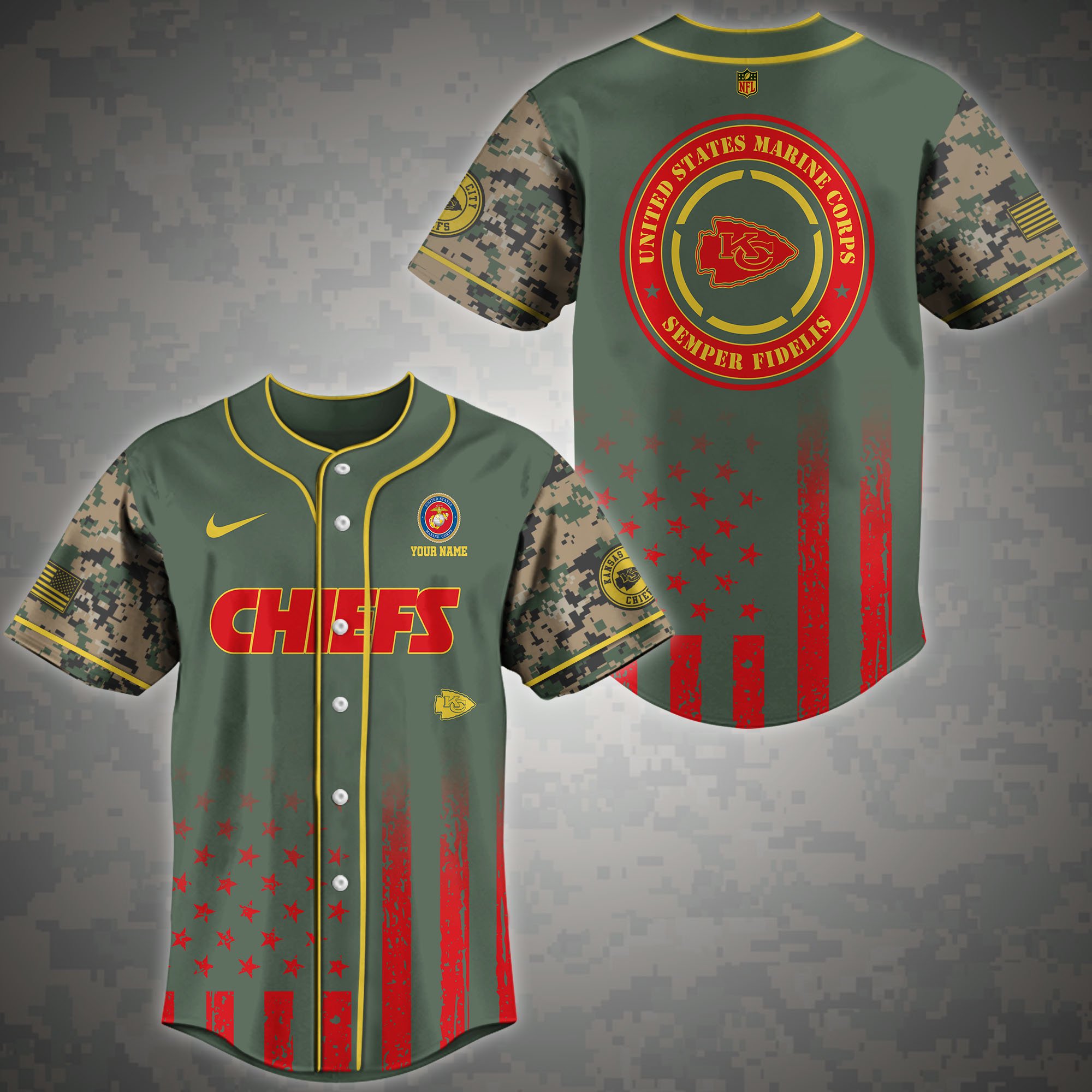 Kansas City Chiefs Baseball Shirt Custom Name, Sport Team And Marines Shirt, Gifts For Fan ETRG-04191942