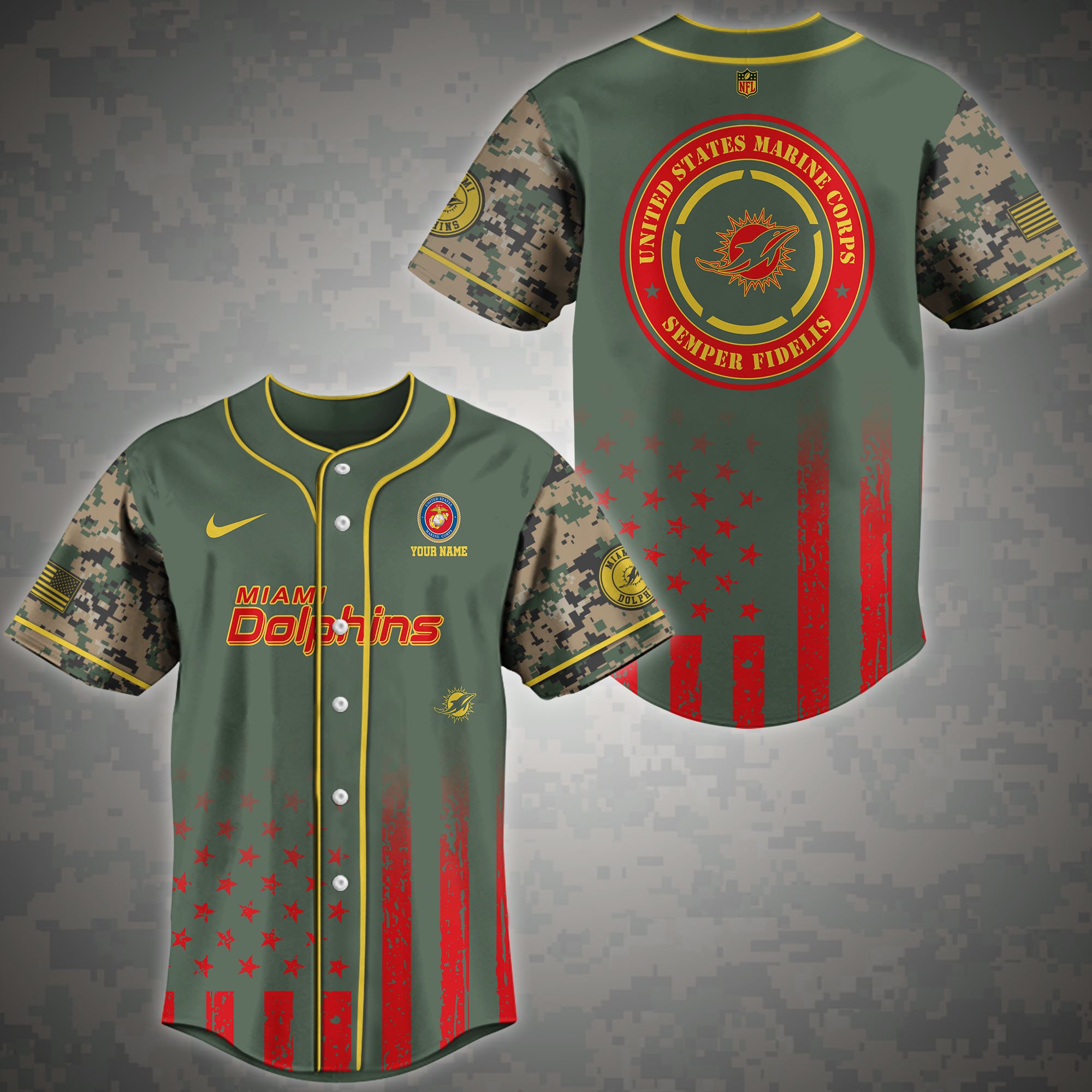 Miami Dolphins Baseball Shirt Custom Name, Sport Team And Marines Shirt, Gifts For Fan ETRG-04191942