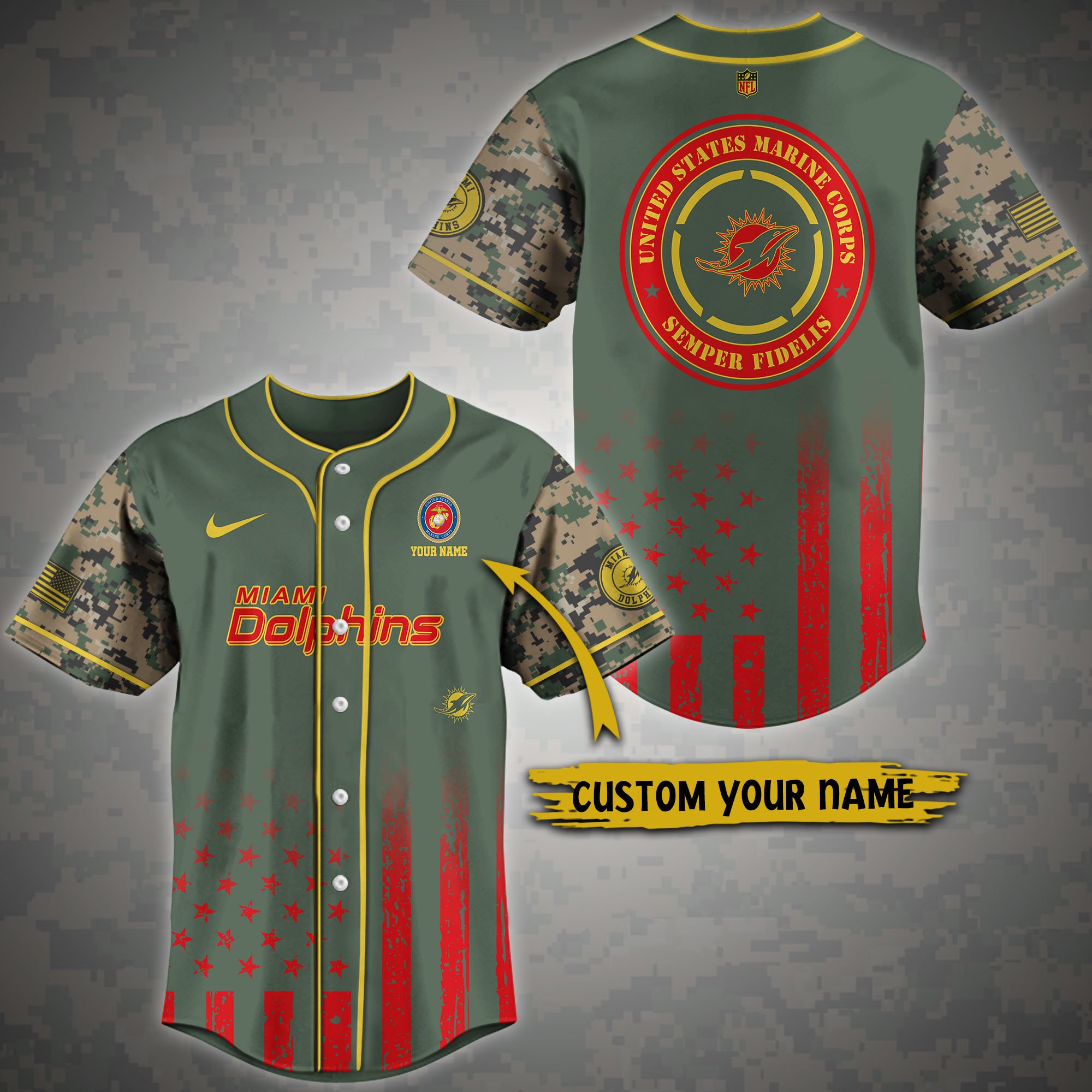 Alternative view of Miami Dolphins Baseball Shirt Custom Name, Sport Team And Marines Shirt, Gifts For Fan ETRG-04191942