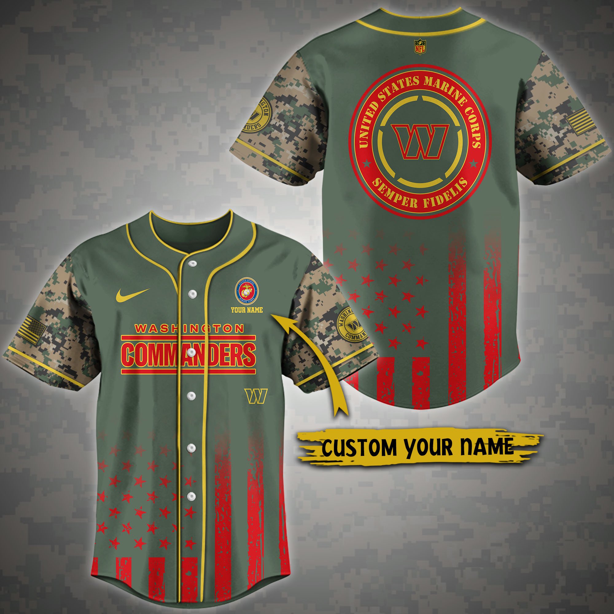Alternative view of Washington Commanders Baseball Shirt Custom Name, Sport Team And Marines Shirt, Gifts For Fan ETRG-04191942