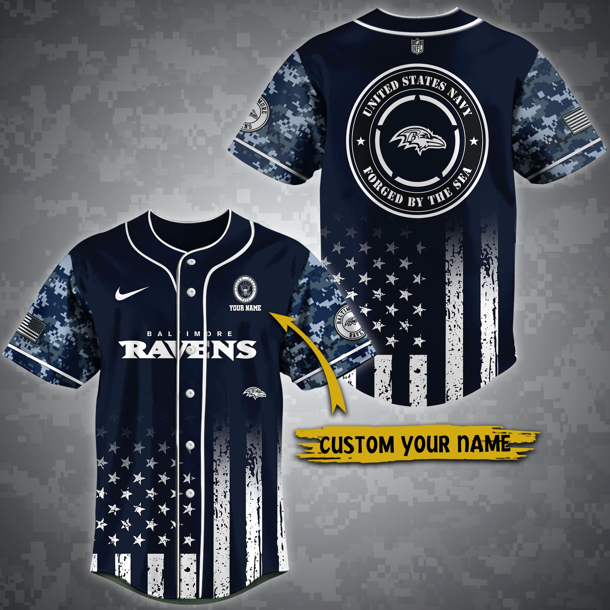Alternative view of Baltimore Ravens Baseball Shirt Custom Name, Sport Team And Navy Shirt, Fan Gifts ETRG-04191943