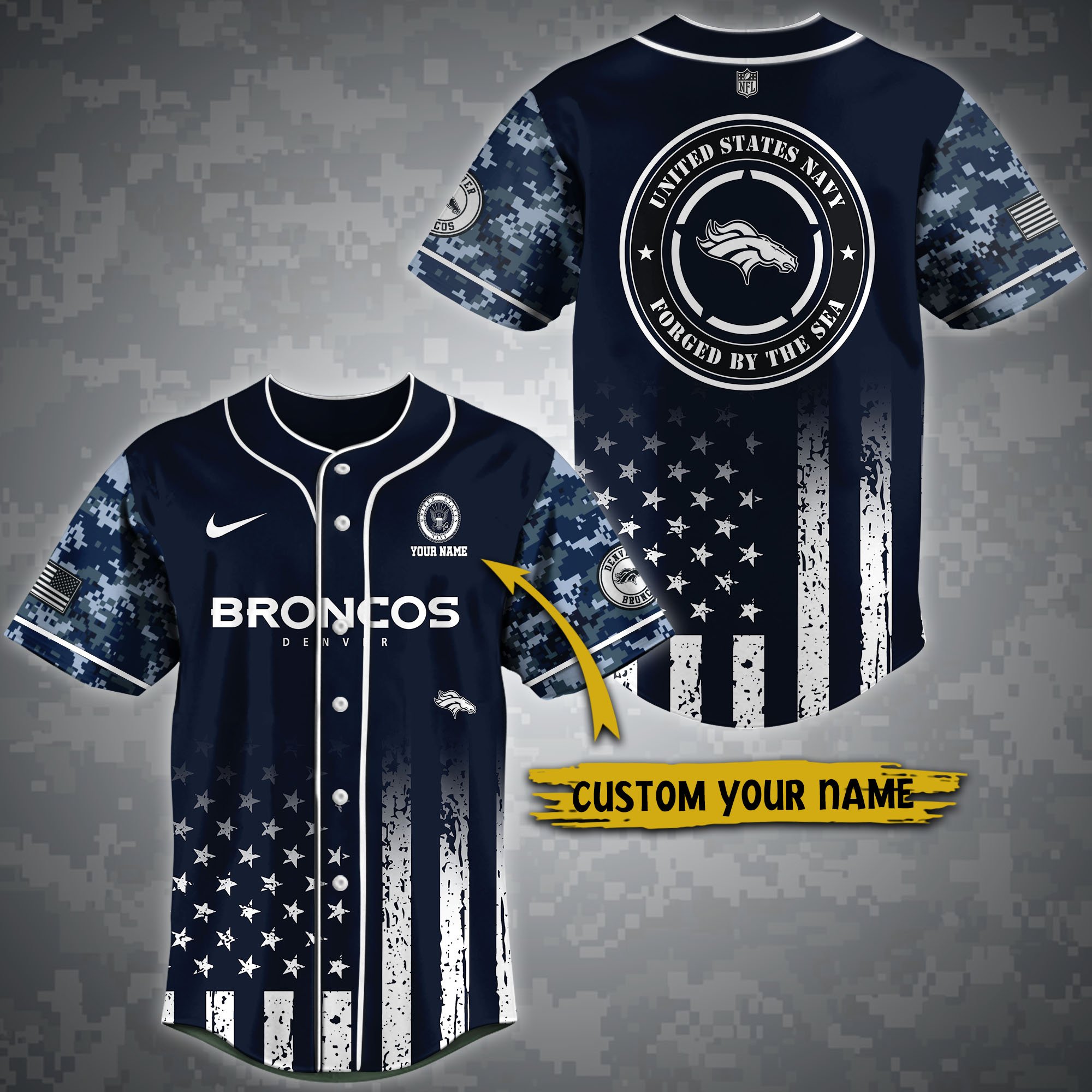 Alternative view of Denver Broncos Baseball Shirt Custom Name, Sport Team And Navy Shirt, Fan Gifts ETRG-04191943