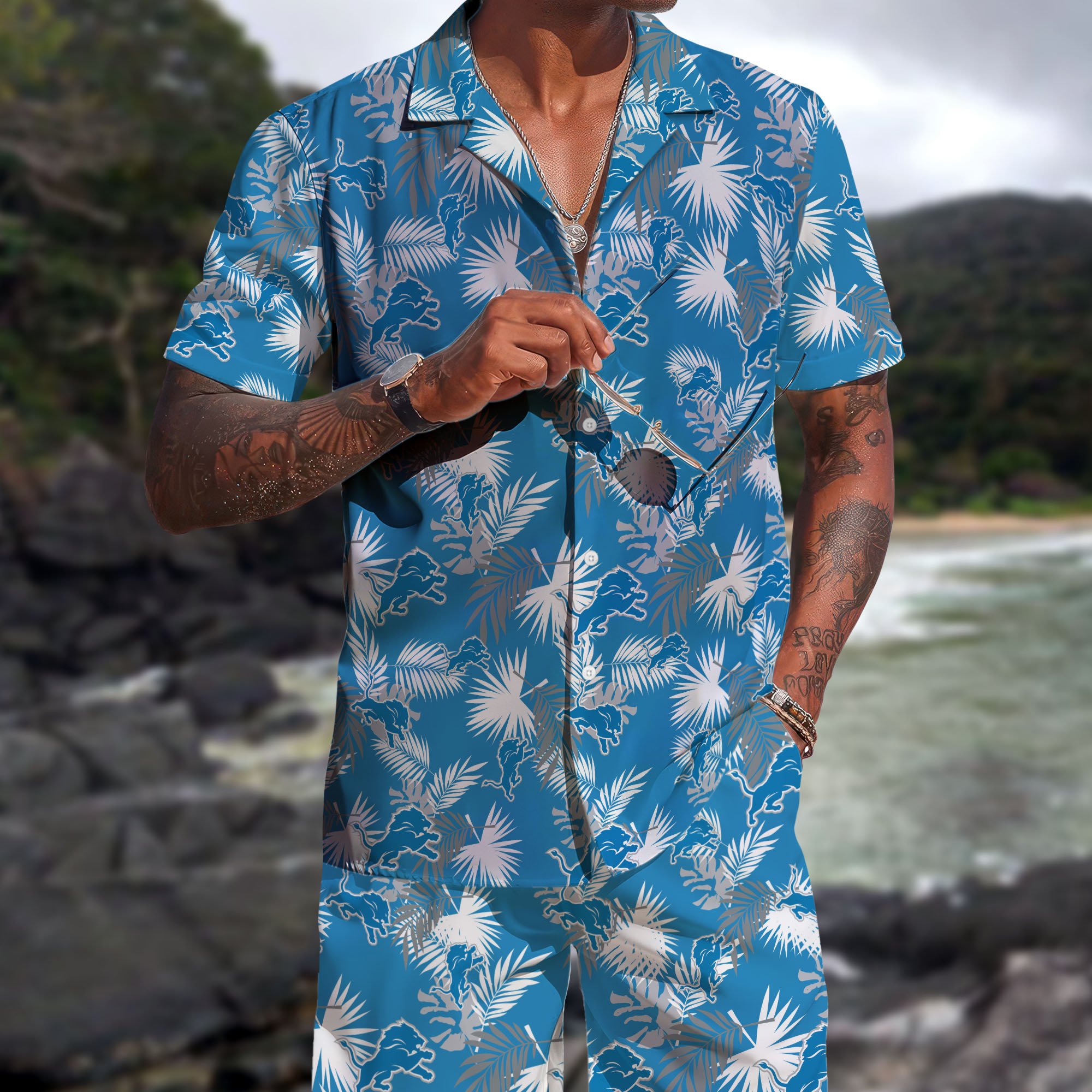 Detroit Lions Hawaiian Shorts Set  2025 Version, Hawaiian Shirts, Sports Shorts, Gifts For Fan EHIVM-0204668