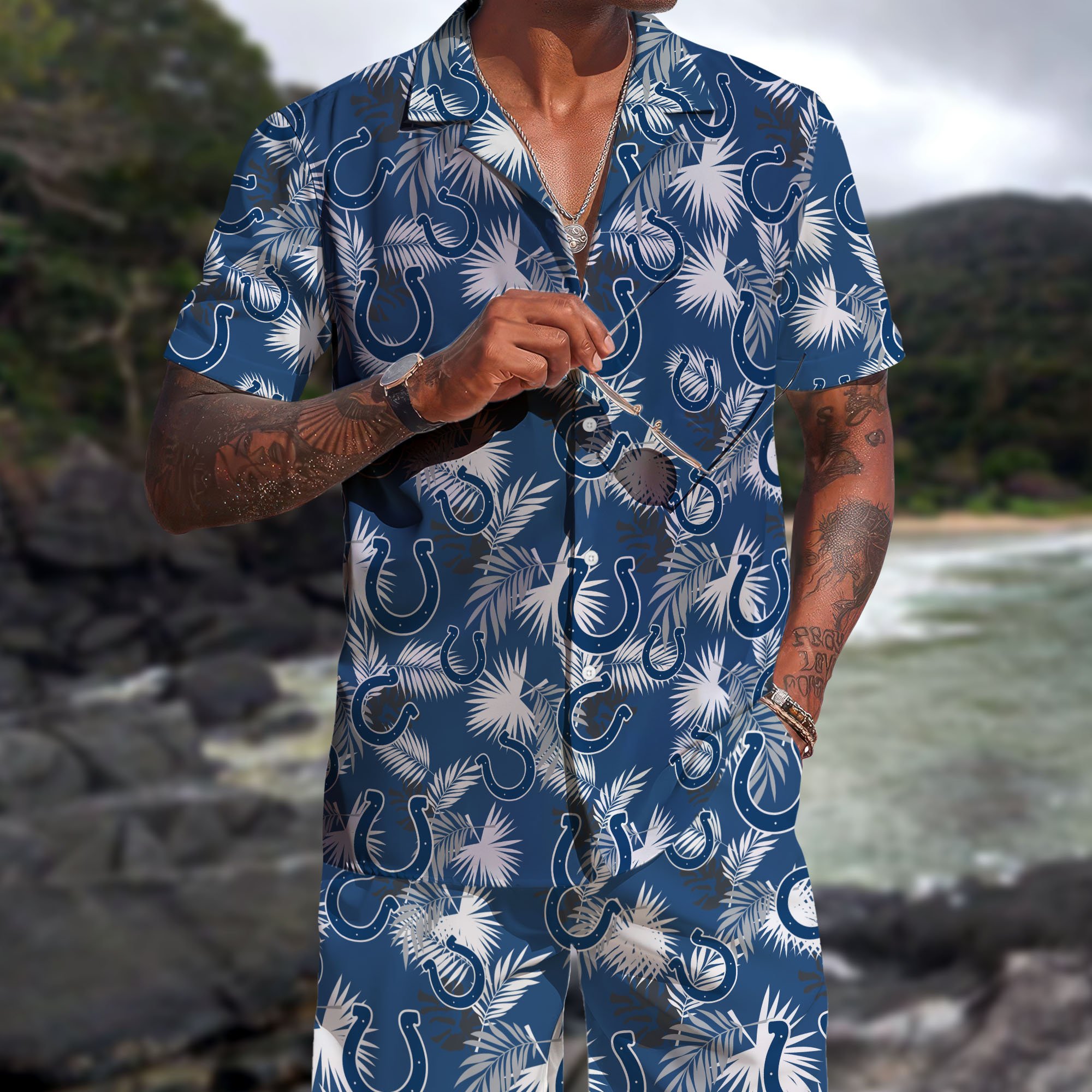 Indianapolis Colts Hawaiian Shorts Set  2025 Version, Hawaiian Shirts, Sports Shorts, Gifts For Fan EHIVM-0204668