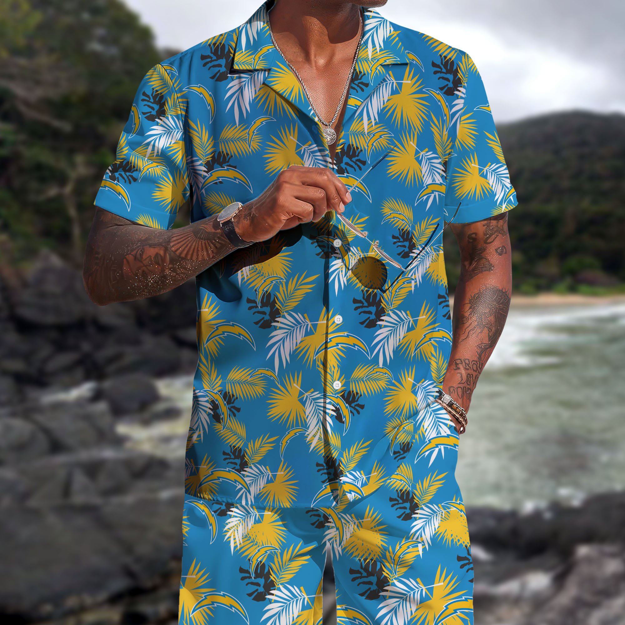 Los Angeles Chargers Hawaiian Shorts Set  2025 Version, Hawaiian Shirts, Sports Shorts, Gifts For Fan EHIVM-0204668