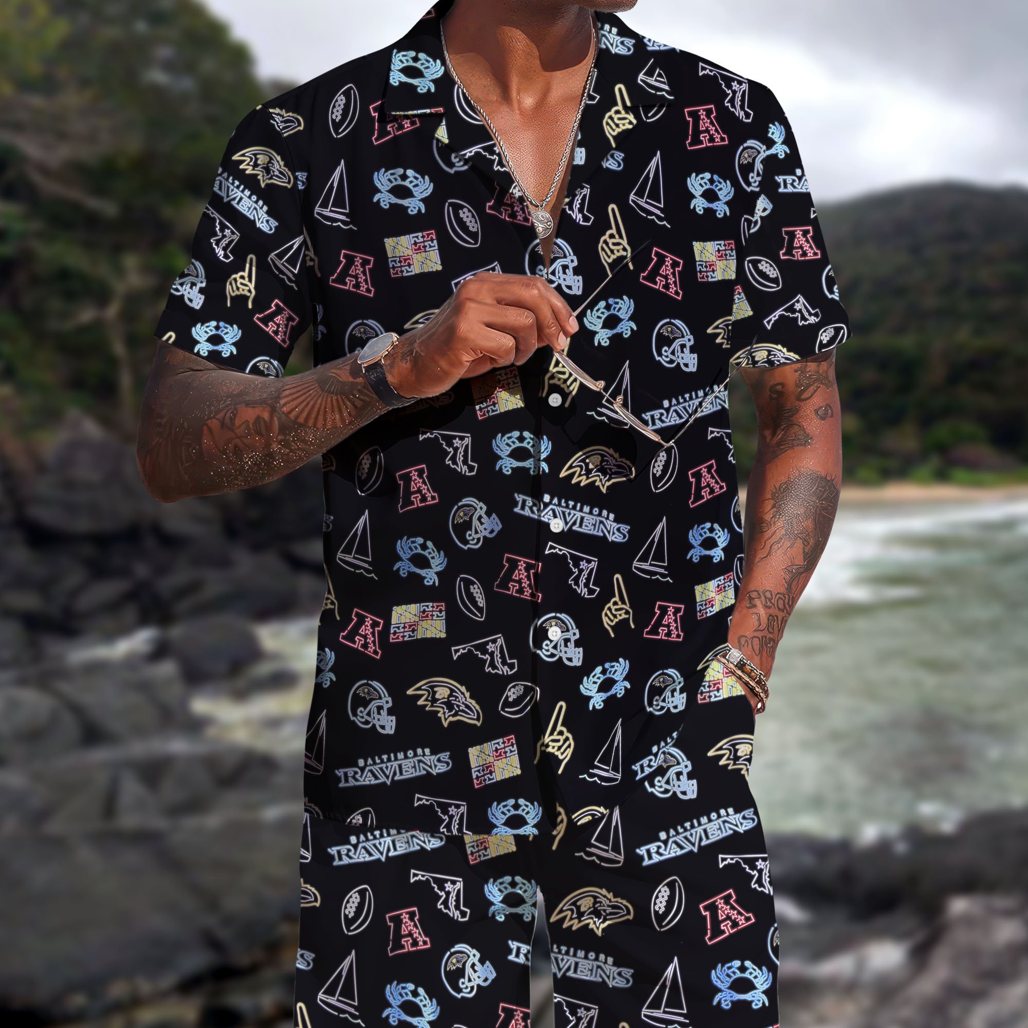 Baltimore Ravens Hawaiian Shorts Set  2025 Version, Hawaiian Shirts, Sports Shorts, Gifts For Fan EHIVM-03281511
