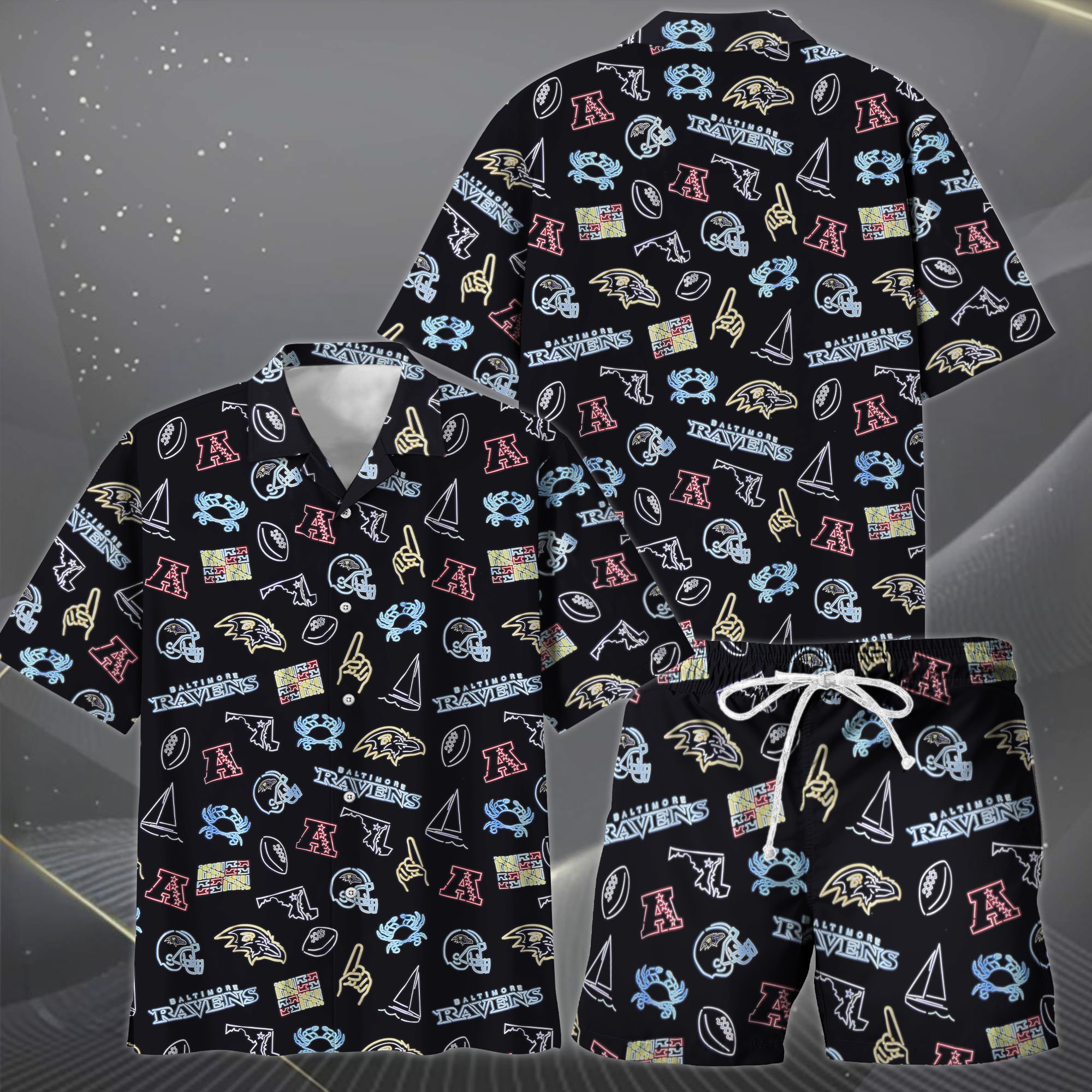 Alternative view of Baltimore Ravens Hawaiian Shorts Set  2025 Version, Hawaiian Shirts, Sports Shorts, Gifts For Fan EHIVM-03281511