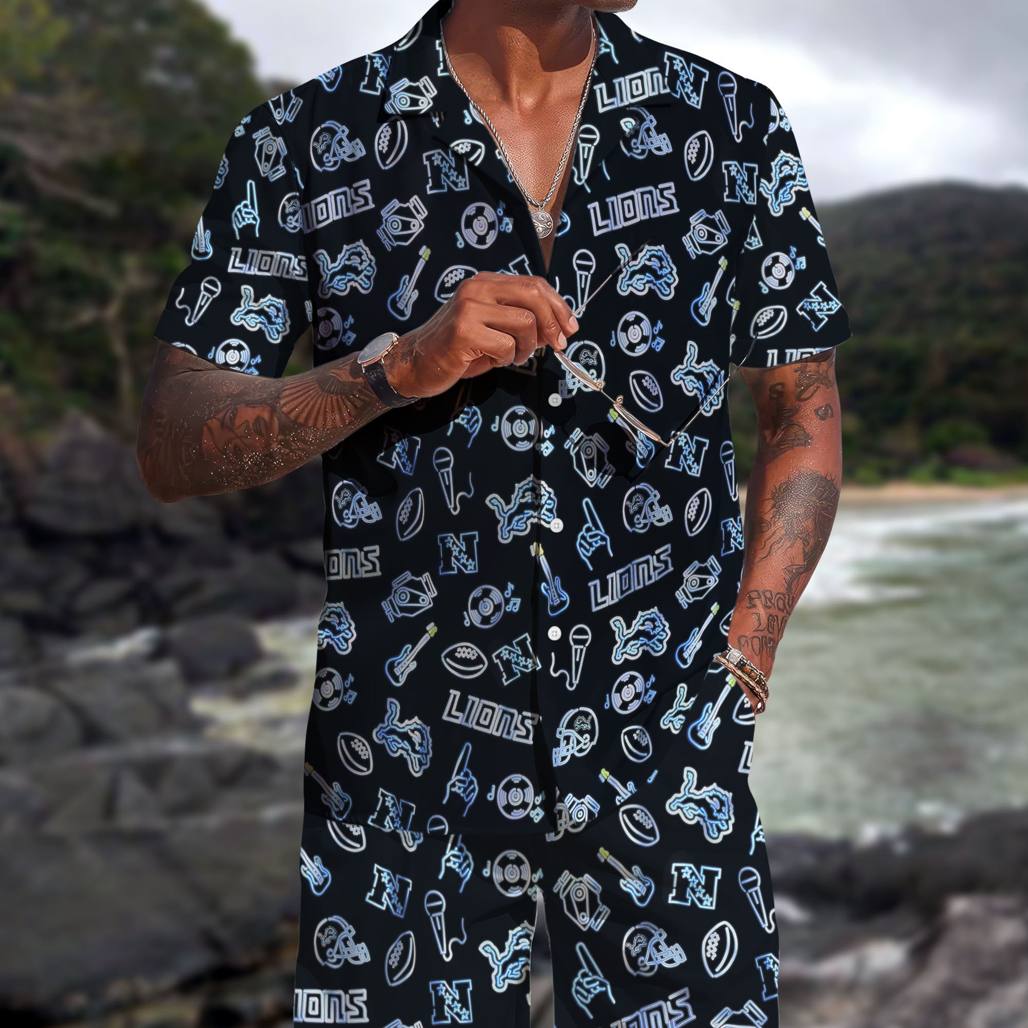 Detroit Lions Hawaiian Shorts Set  2025 Version, Hawaiian Shirts, Sports Shorts, Gifts For Fan EHIVM-03281511