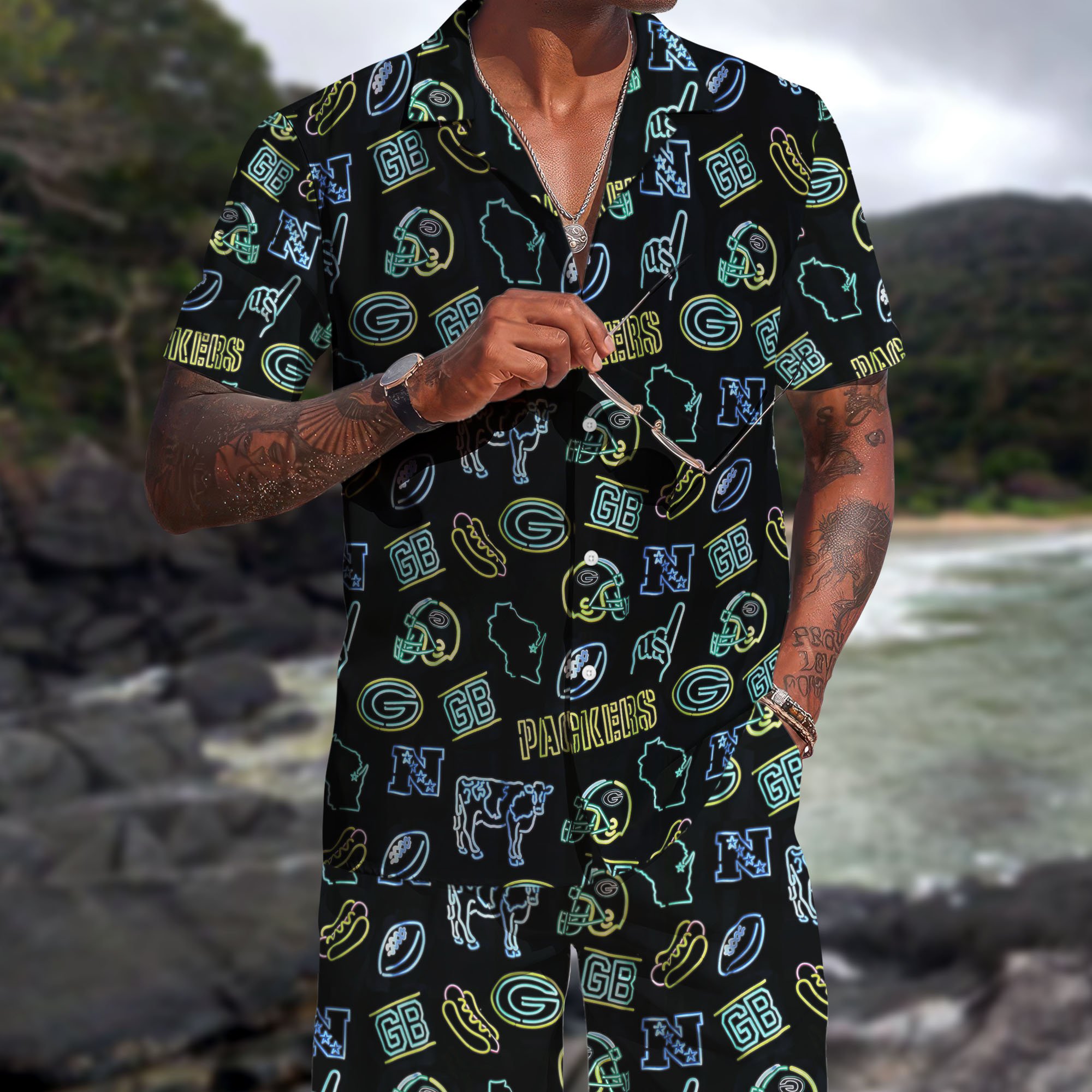 Green Bay Packers Hawaiian Shorts Set  2025 Version, Hawaiian Shirts, Sports Shorts, Gifts For Fan EHIVM-03281511