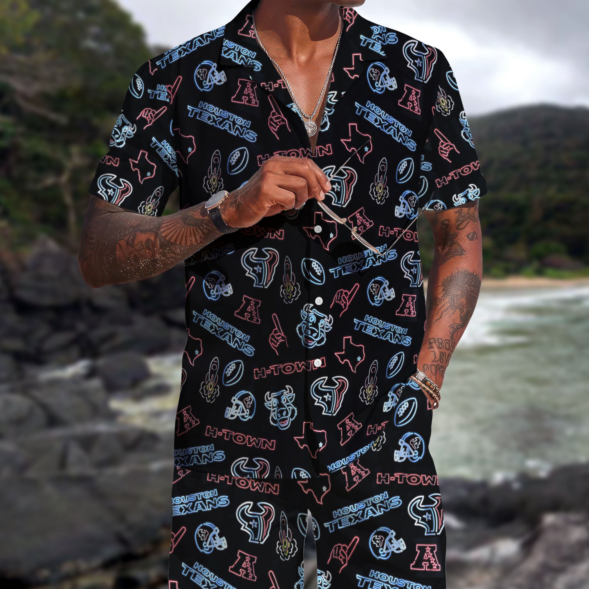 Houston Texans Hawaiian Shorts Set  2025 Version, Hawaiian Shirts, Sports Shorts, Gifts For Fan EHIVM-03281511