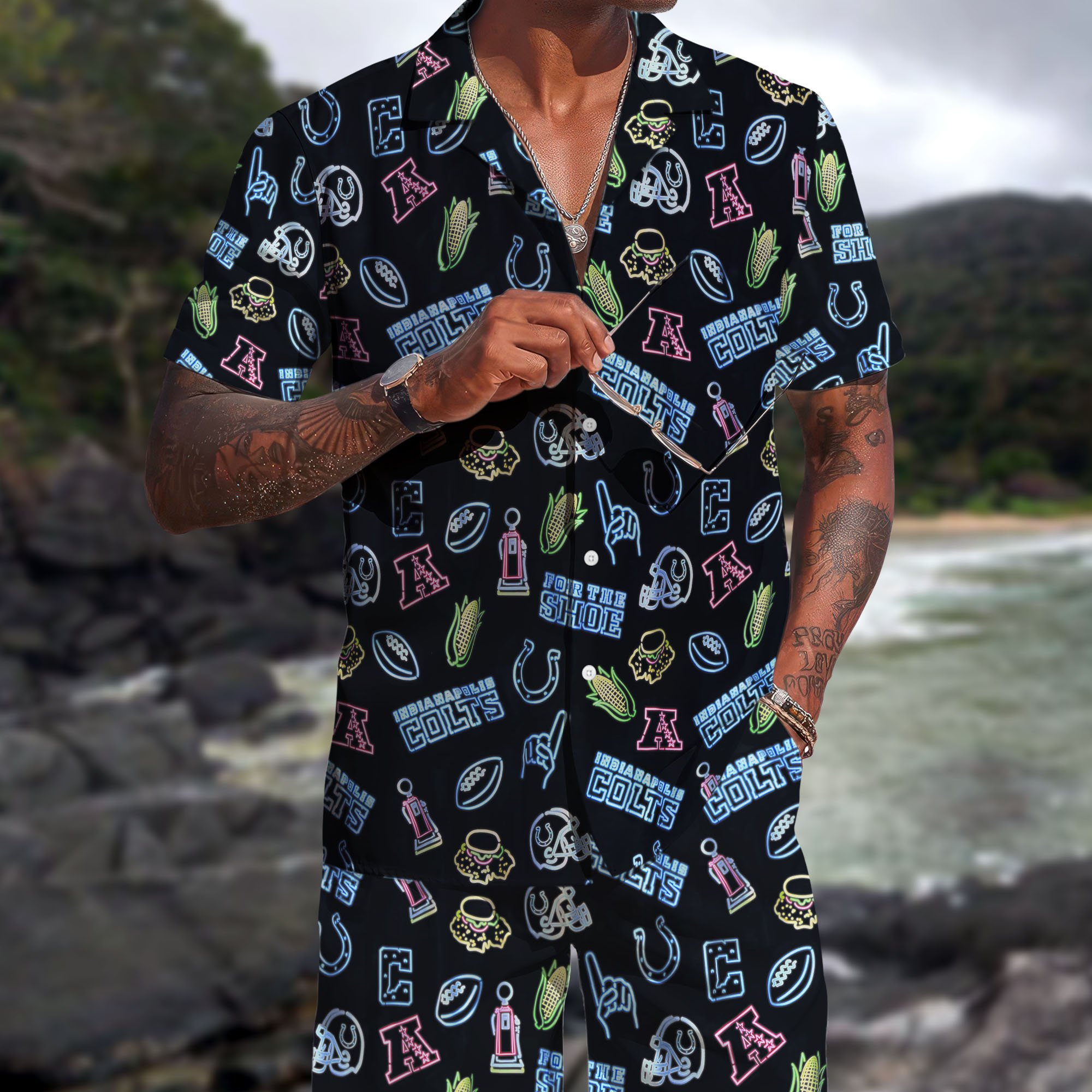 Indianapolis Colts Hawaiian Shorts Set  2025 Version, Hawaiian Shirts, Sports Shorts, Gifts For Fan EHIVM-03281511