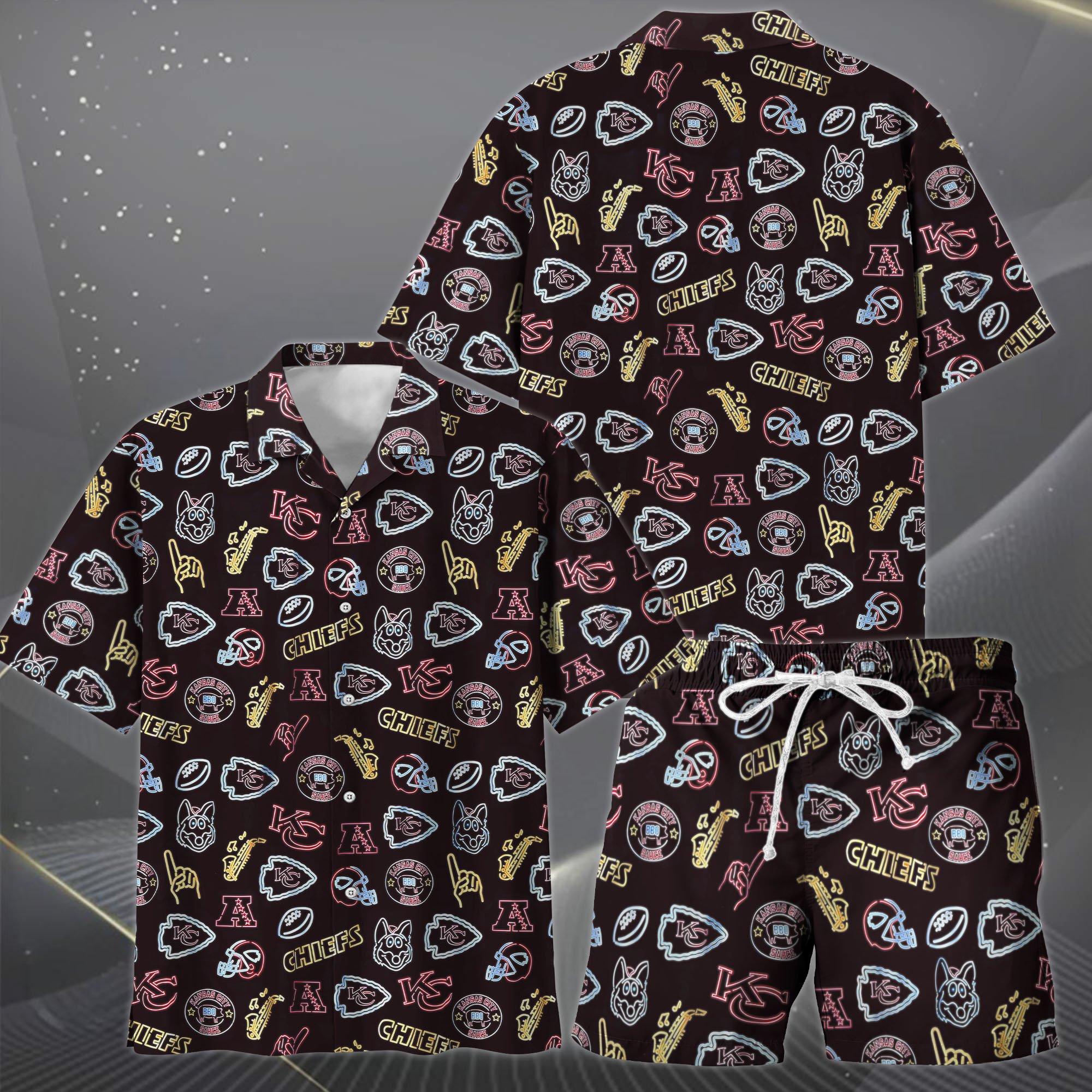 Alternative view of Kansas City Chiefs Hawaiian Shorts Set  2025 Version, Hawaiian Shirts, Sports Shorts, Gifts For Fan EHIVM-03281511