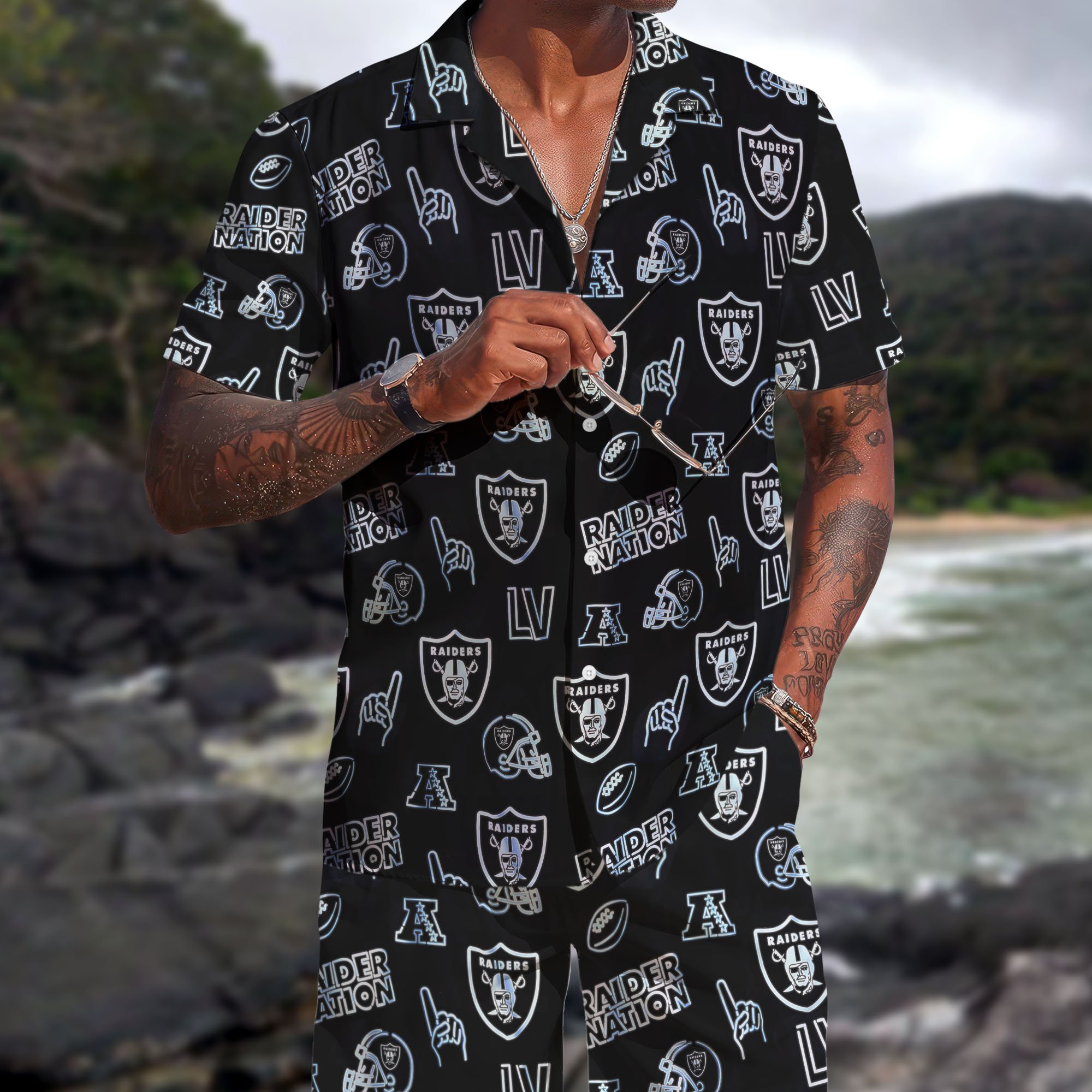 Las Vegas Raiders Hawaiian Shorts Set  2025 Version, Hawaiian Shirts, Sports Shorts, Gifts For Fan EHIVM-03281511