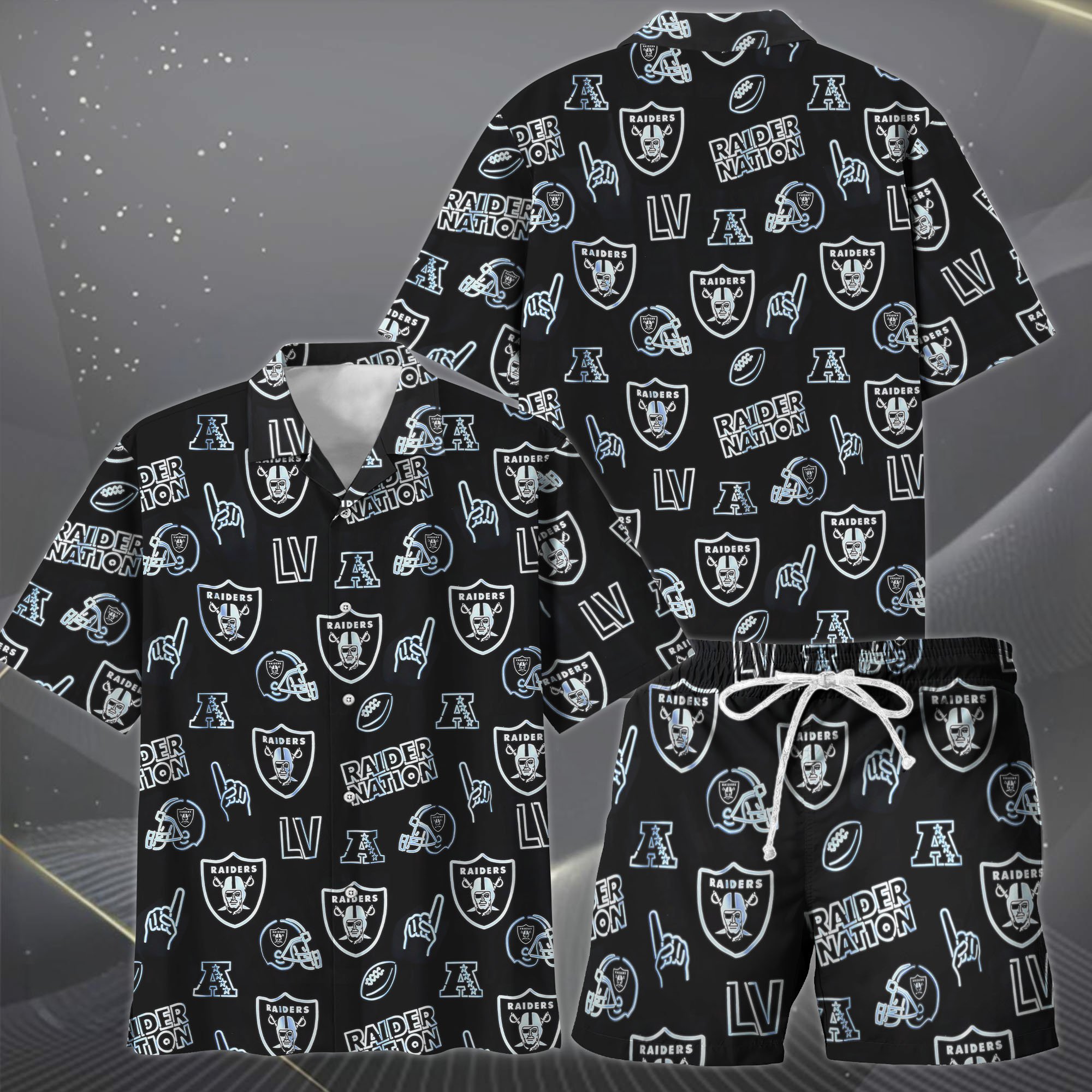 Alternative view of Las Vegas Raiders Hawaiian Shorts Set  2025 Version, Hawaiian Shirts, Sports Shorts, Gifts For Fan EHIVM-03281511