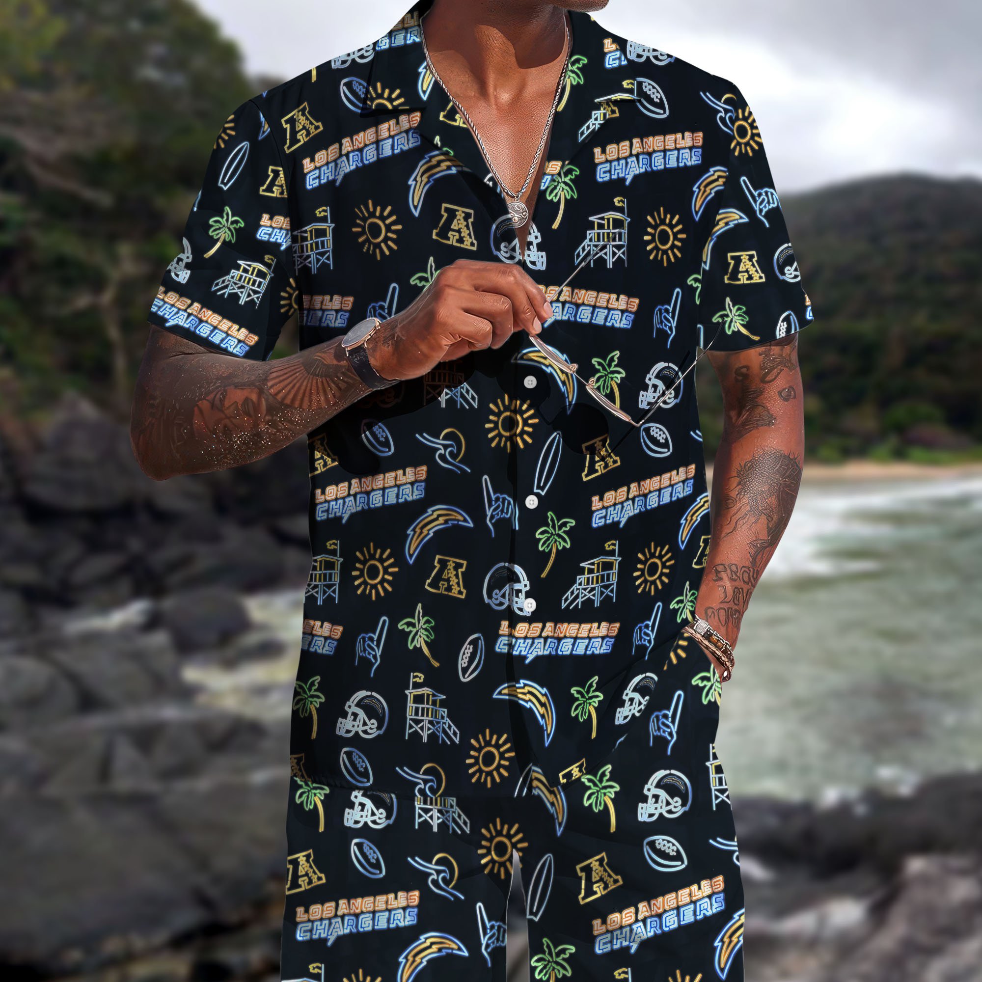 Los Angeles Chargers Hawaiian Shorts Set  2025 Version, Hawaiian Shirts, Sports Shorts, Gifts For Fan EHIVM-03281511