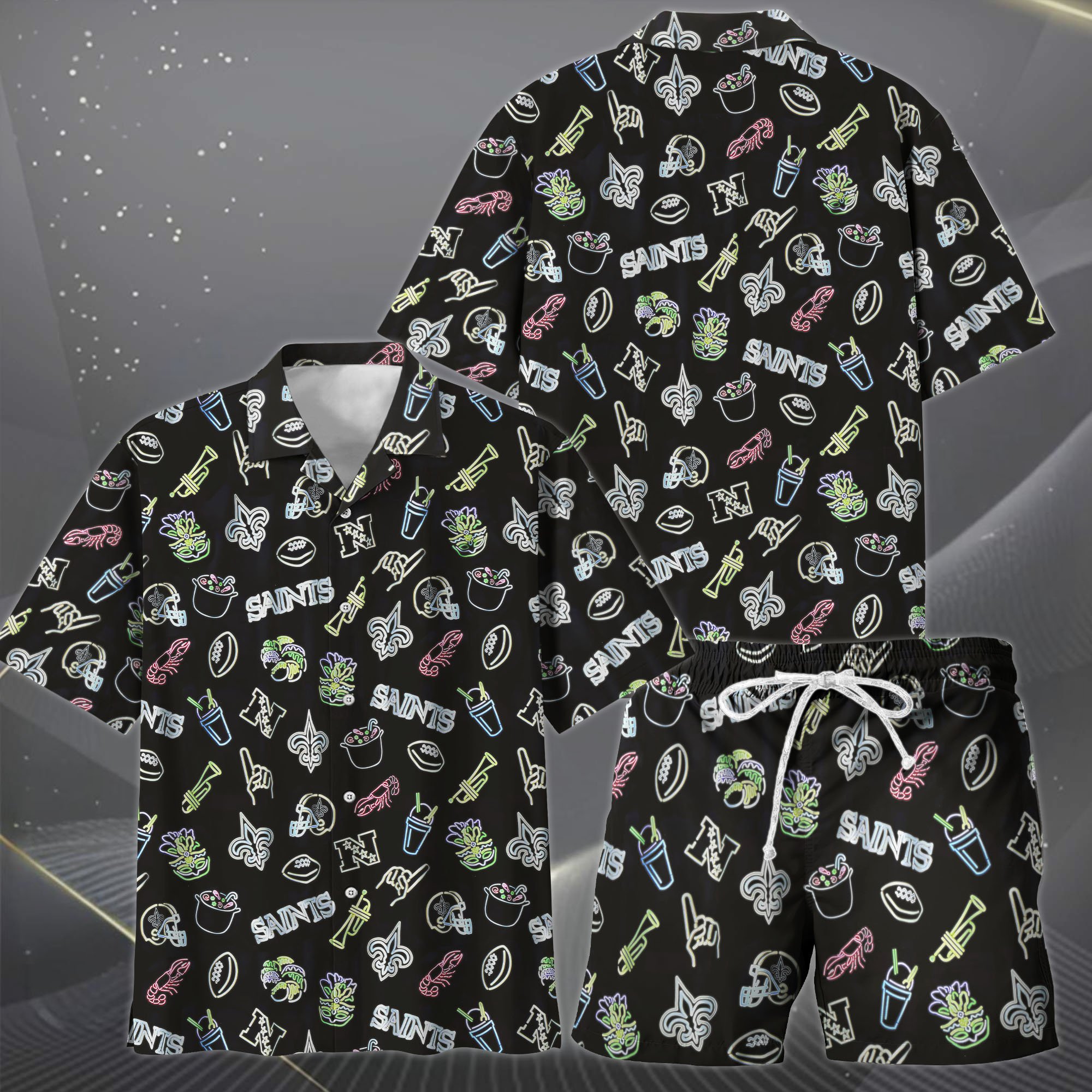Alternative view of New Orleans Saints Hawaiian Shorts Set  2025 Version, Hawaiian Shirts, Sports Shorts, Gifts For Fan EHIVM-03281511