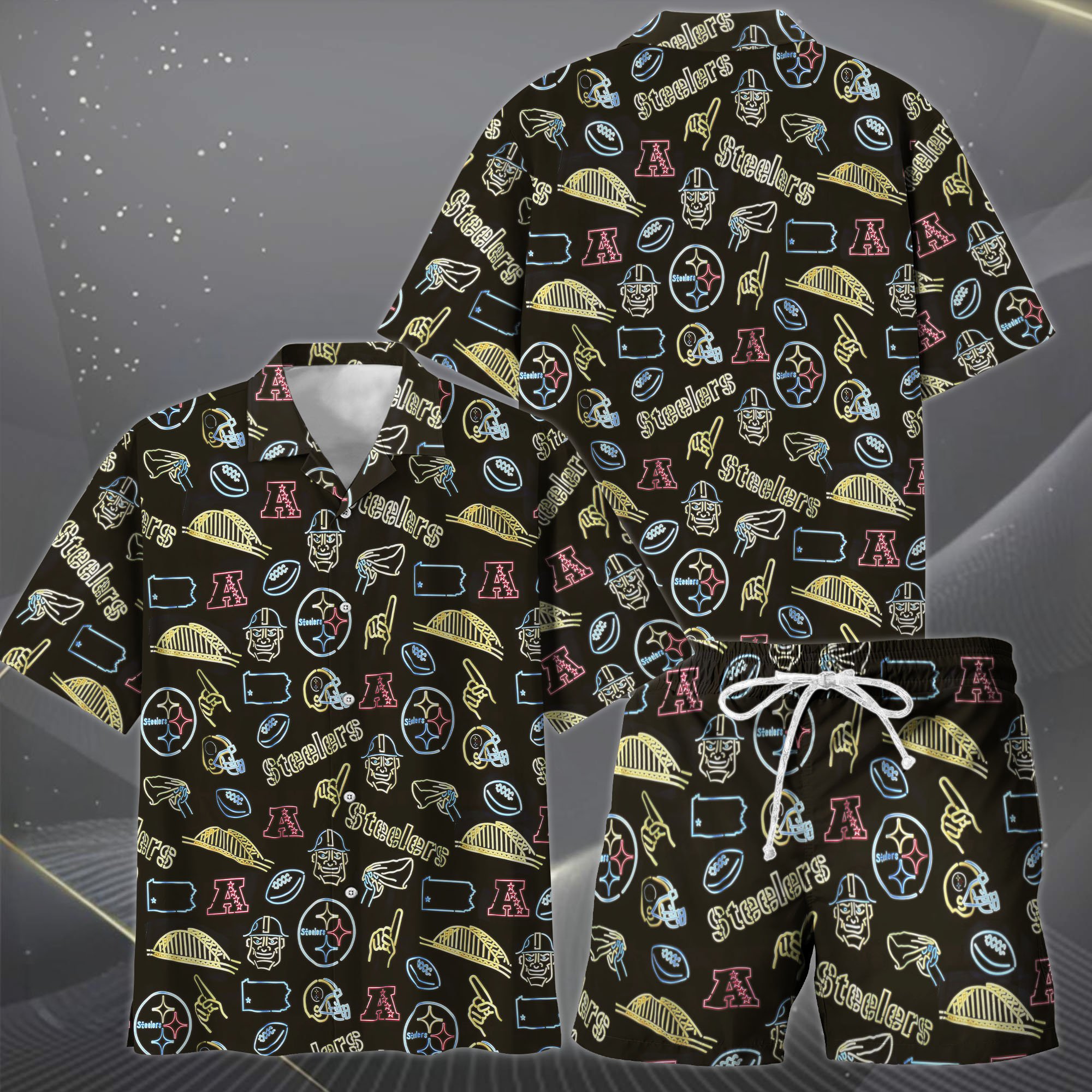 Alternative view of Pittsburgh Steelers Hawaiian Shorts Set  2025 Version, Hawaiian Shirts, Sports Shorts, Gifts For Fan EHIVM-03281511