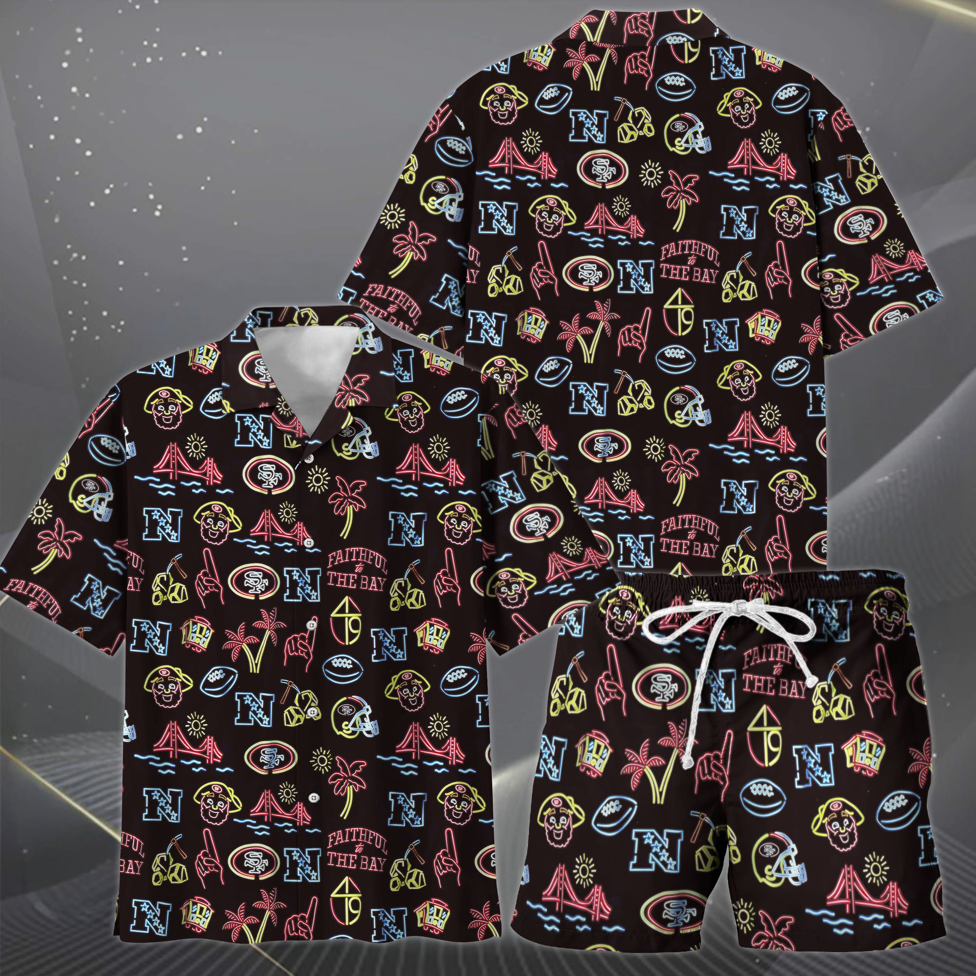 Alternative view of San Francisco 49ers Hawaiian Shorts Set  2025 Version, Hawaiian Shirts, Sports Shorts, Gifts For Fan EHIVM-03281511