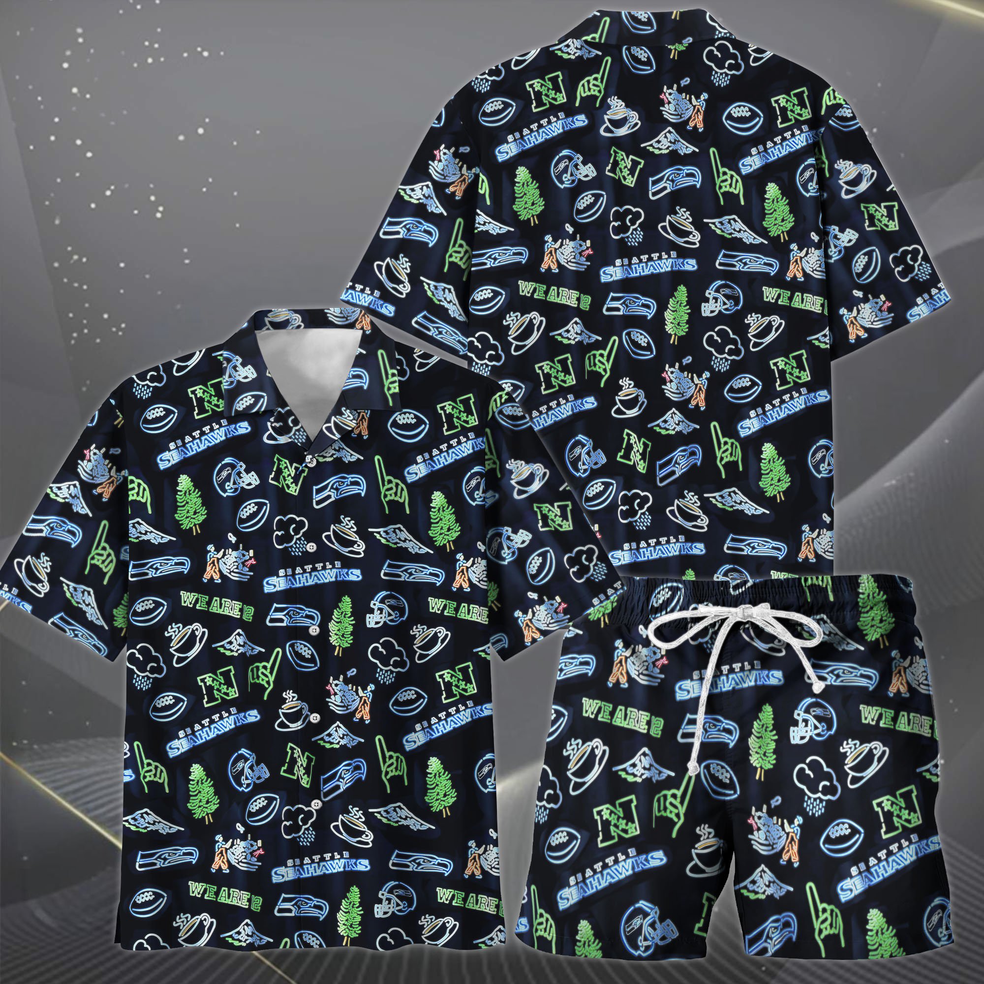 Alternative view of Seattle Seahawks Hawaiian Shorts Set  2025 Version, Hawaiian Shirts, Sports Shorts, Gifts For Fan EHIVM-03281511