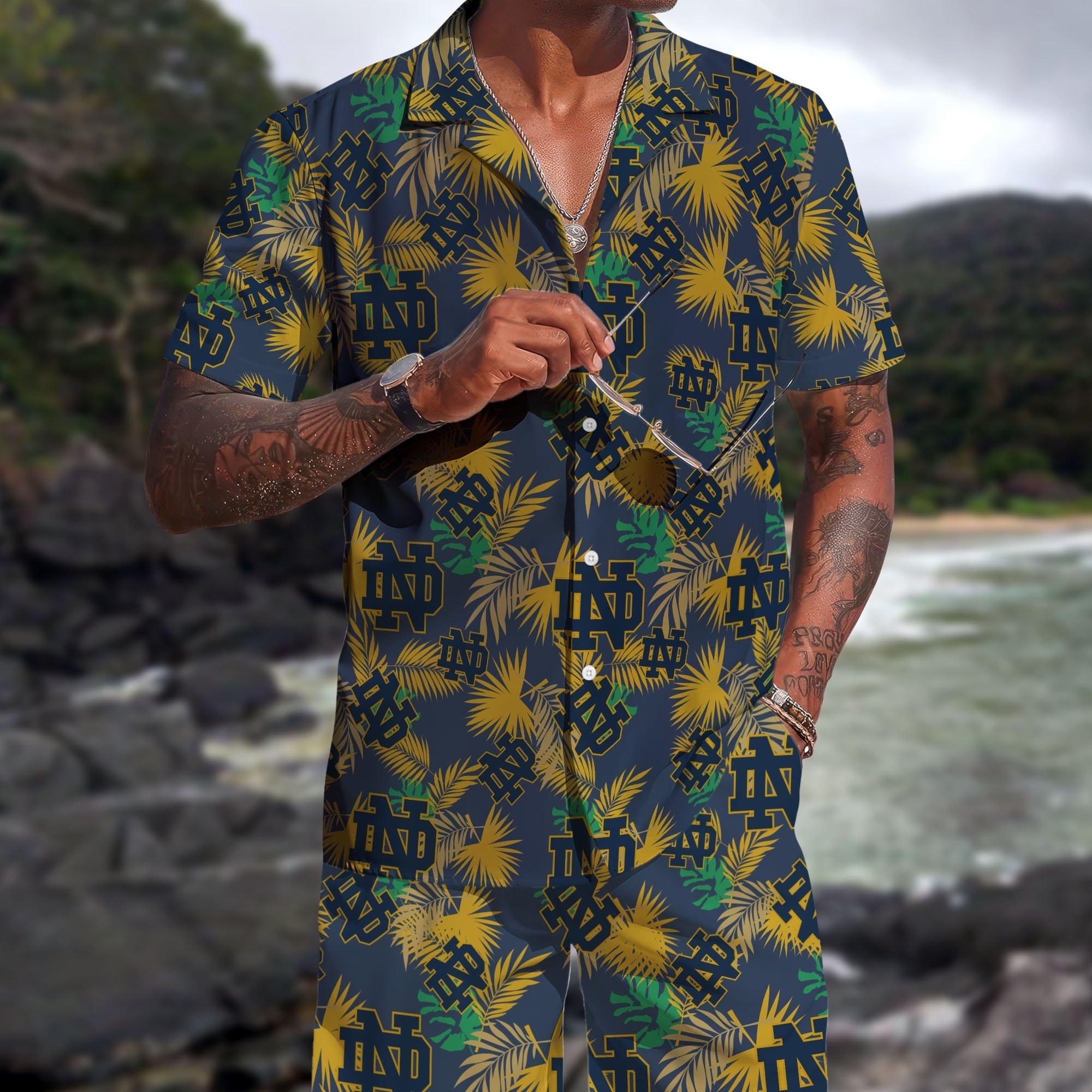 Notre Dame Fighting Irish Hawaiian Shorts Set  2025 Version, Hawaiian Shirts, Sports Shorts, Gifts For Fan EHIVM-04171878