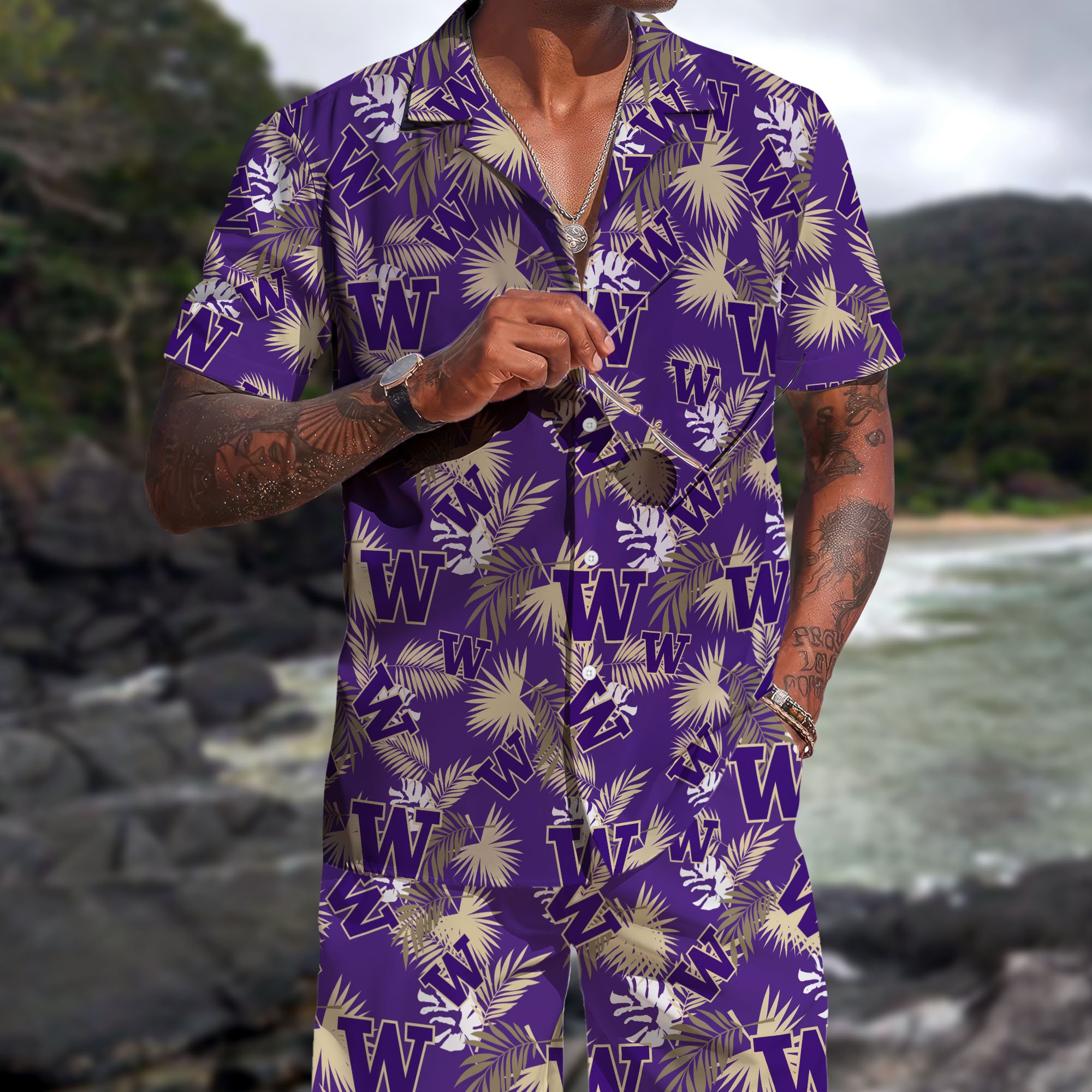 Washington Huskies Hawaiian Shorts Set  2025 Version, Hawaiian Shirts, Sports Shorts, Gifts For Fan EHIVM-04171878