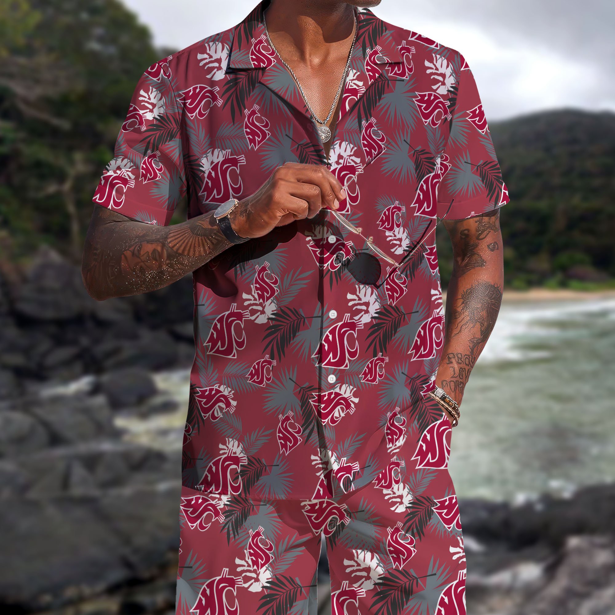 Washington State Cougars Hawaiian Shorts Set  2025 Version, Hawaiian Shirts, Sports Shorts, Gifts For Fan EHIVM-04171878