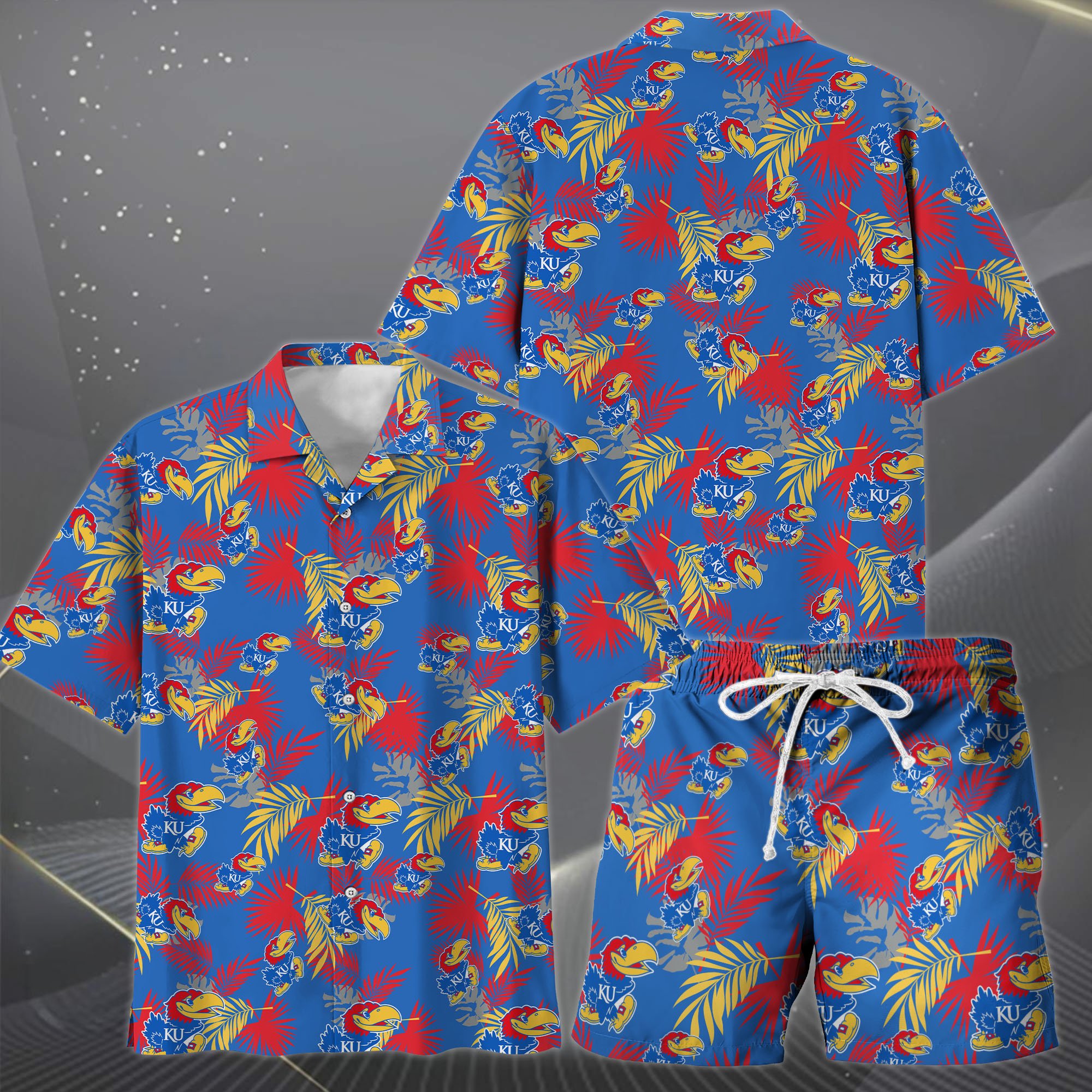 Alternative view of Kansas Jayhawks Hawaiian Shorts Set  2025 Version, Hawaiian Shirts, Sports Shorts, Gifts For Fan EHIVM-04171878