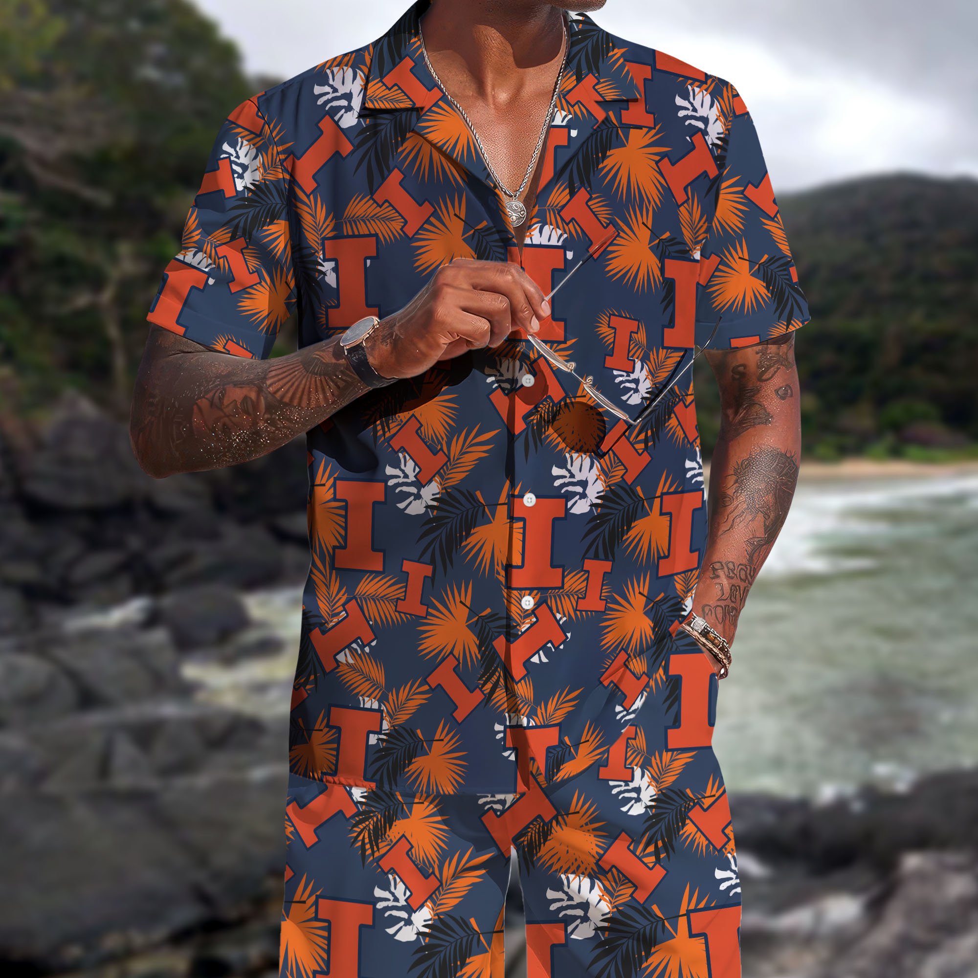 Illinois Fighting Illini Hawaiian Shorts Set  2025 Version, Hawaiian Shirts, Sports Shorts, Gifts For Fan EHIVM-04171878