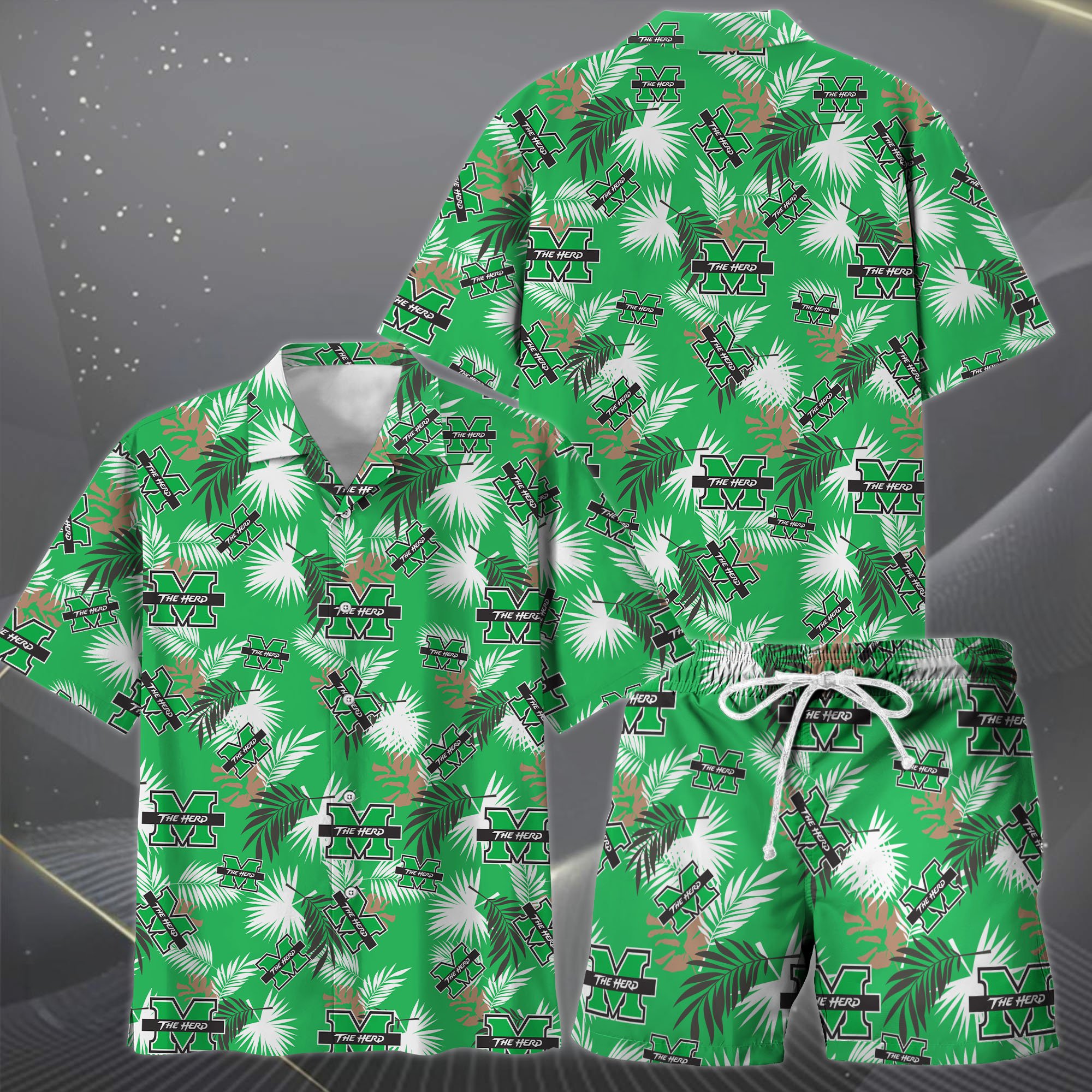 Alternative view of Marshall Thundering Herd Hawaiian Shorts Set  2025 Version, Hawaiian Shirts, Sports Shorts, Gifts For Fan EHIVM-04171878