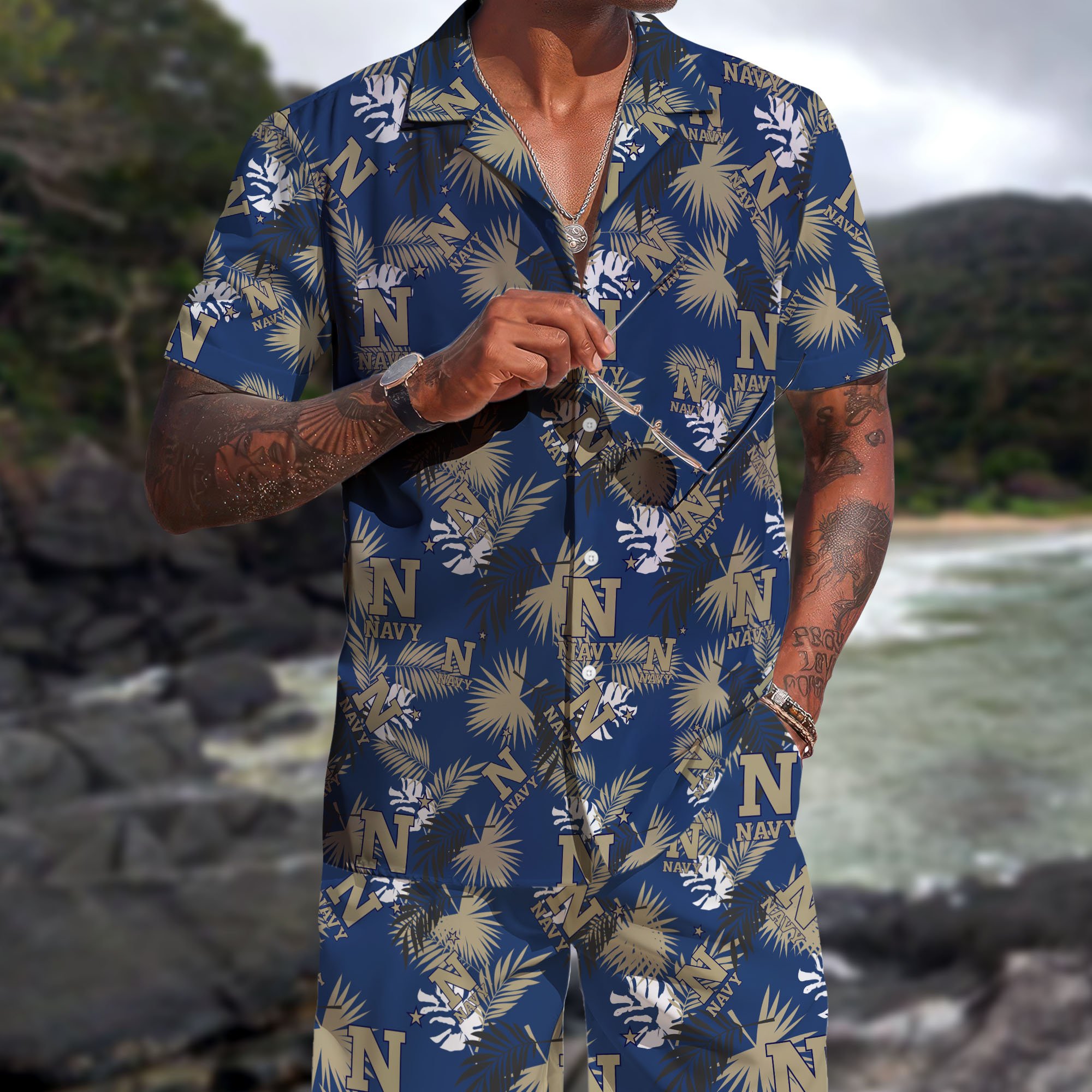 Navy Midshipmen Hawaiian Shorts Set  2025 Version, Hawaiian Shirts, Sports Shorts, Gifts For Fan EHIVM-04171878