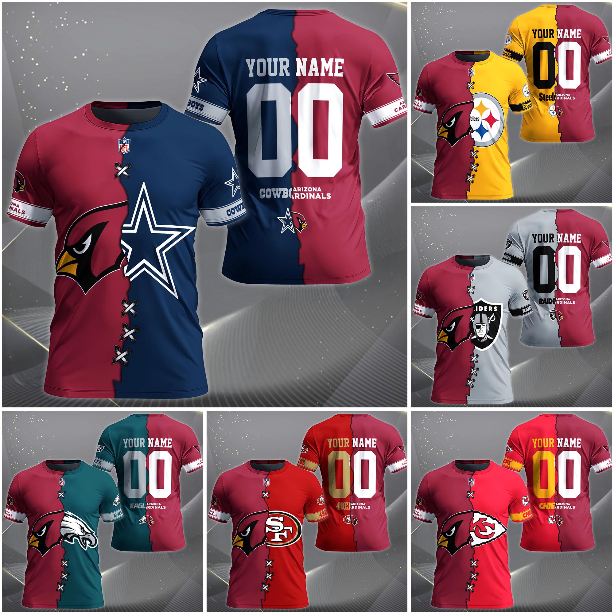 Arizona Cardinals House Divided T-shirt Custom Name 2025 Version, Number And Team, Sport Shirts For Fan EHIVM-04282070N