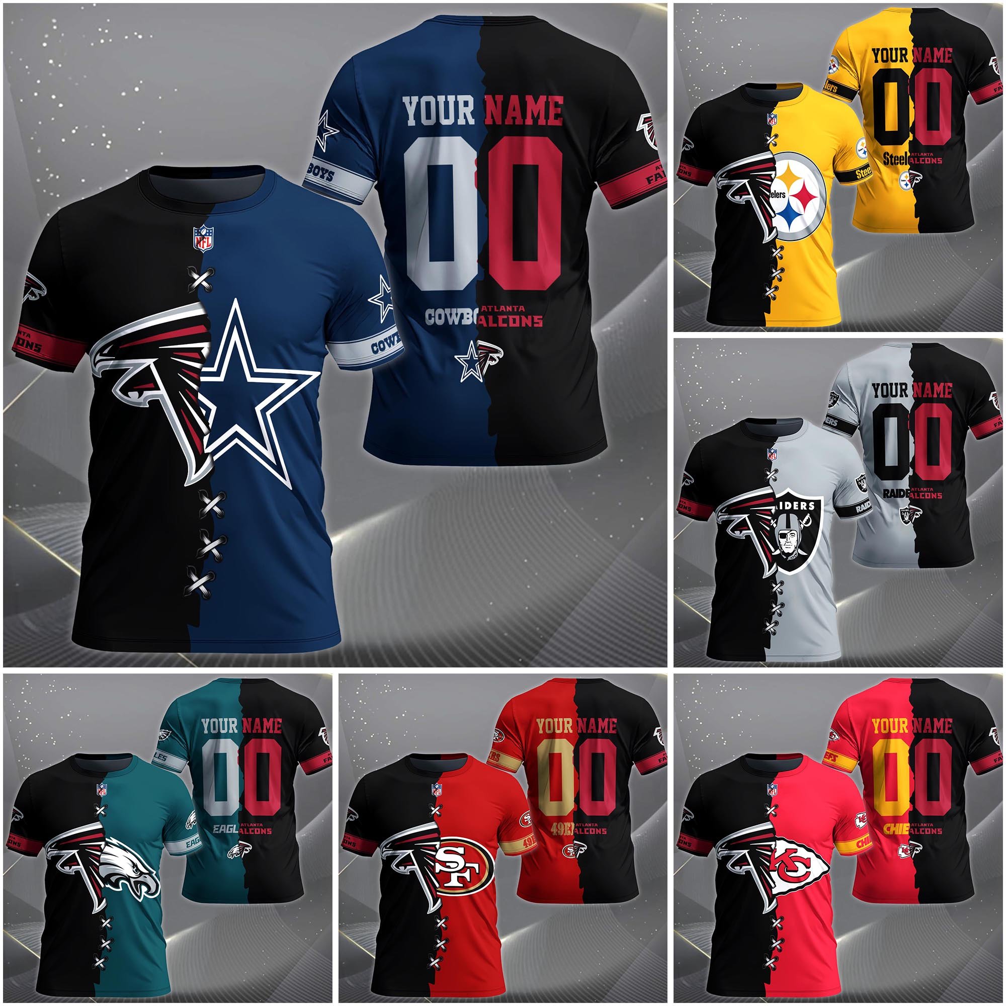 Atlanta Falcons House Divided T-shirt Custom Name 2025 Version, Number And Team, Sport Shirts For Fan EHIVM-04282070N