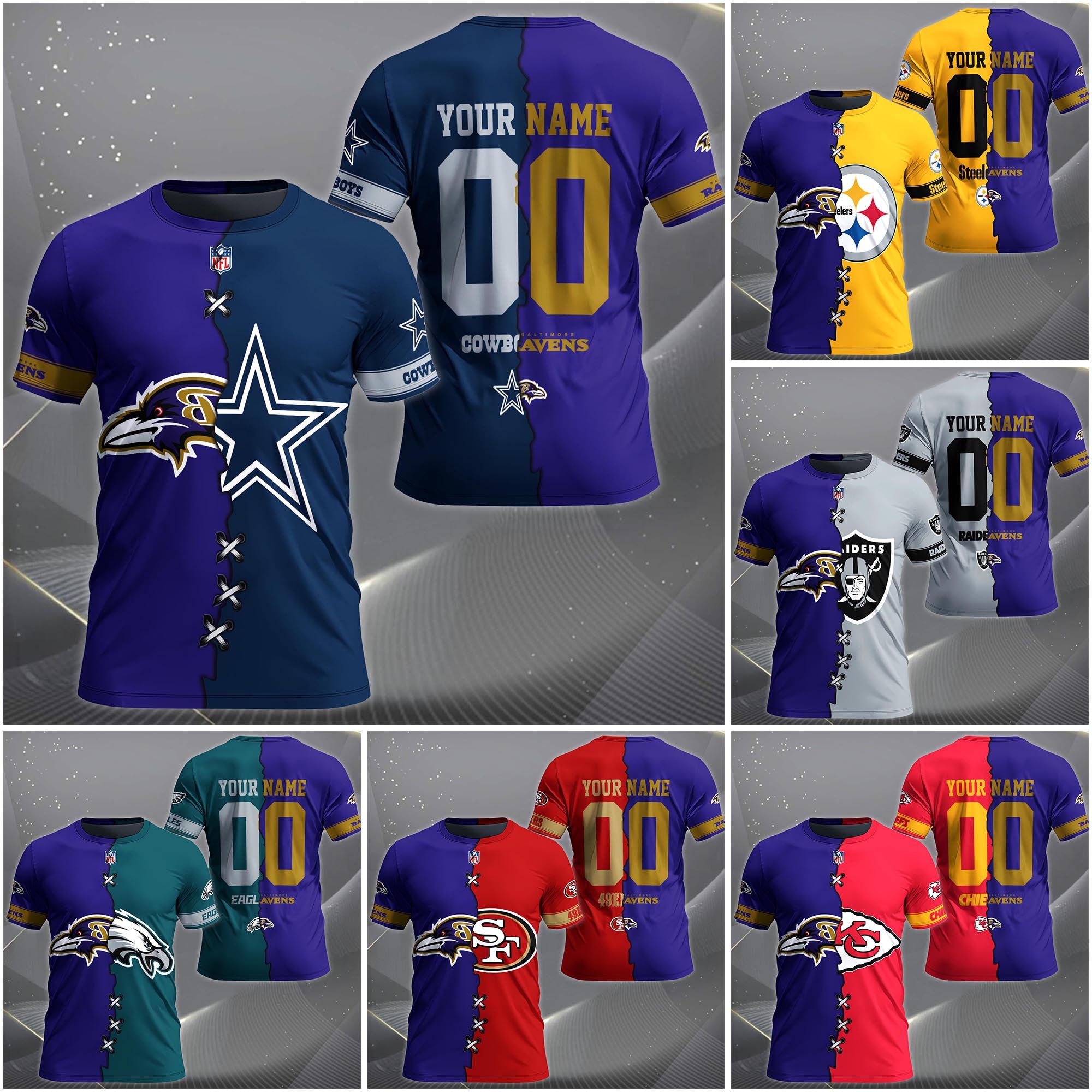 Baltimore Ravens House Divided T-shirt Custom Name 2025 Version, Number And Team, Sport Shirts For Fan EHIVM-04282070N